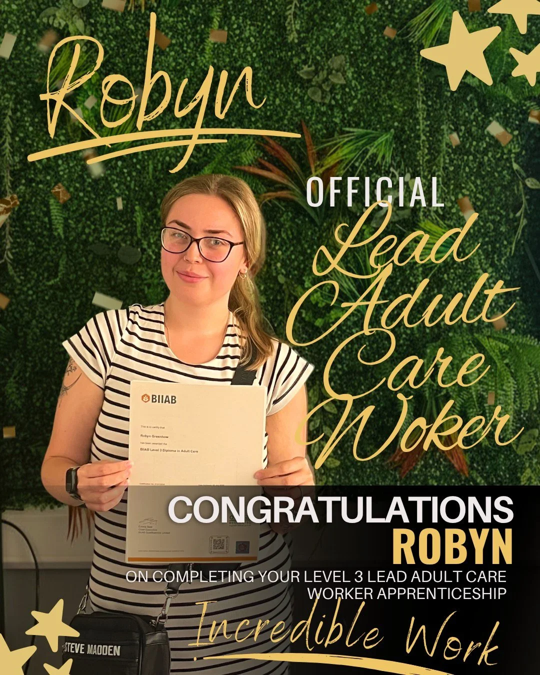 🎉 Huge congrats, Robyn, on becoming an official lead adult care worker! 

We're thrilled to see you take on this new role and can't wait to see your future accomplishments, especially @leanneculyer 

✨ So proud of your hard work and perseverance! 🌟