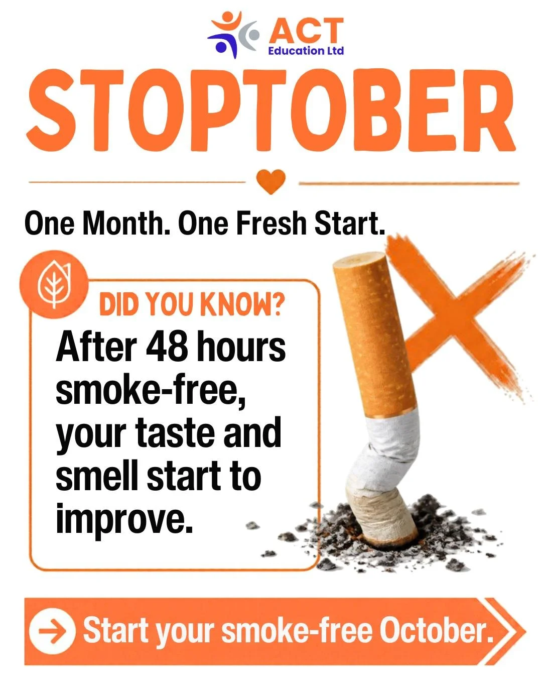It's Still Stoptober! 😊 Even if you haven't started Stoptober, now's the second perfect time to break free from the habit and start your journey to a healthier, happier you! 💪

Did you know that quitting can add years to your life and improve your 