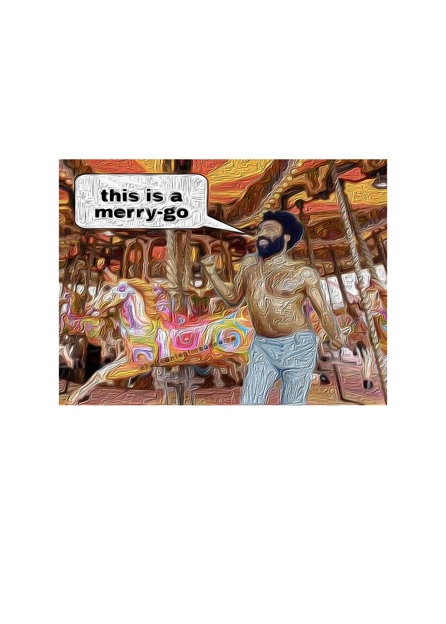 3x4 Sticker - "This is a Merry-Go" Donald Glover comedy meme oil painting style