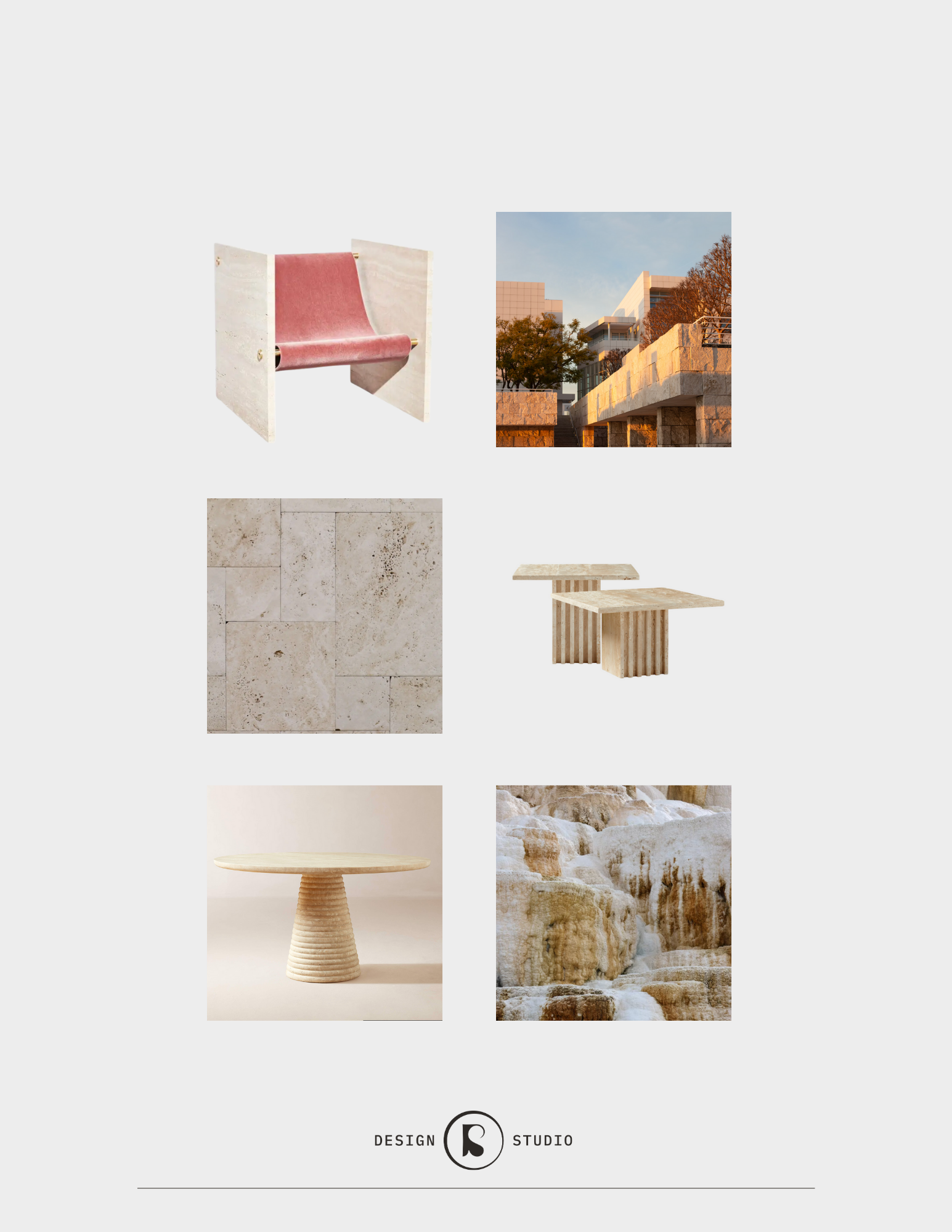 Travertine is a durable material often used for indoor and outdoor furniture.