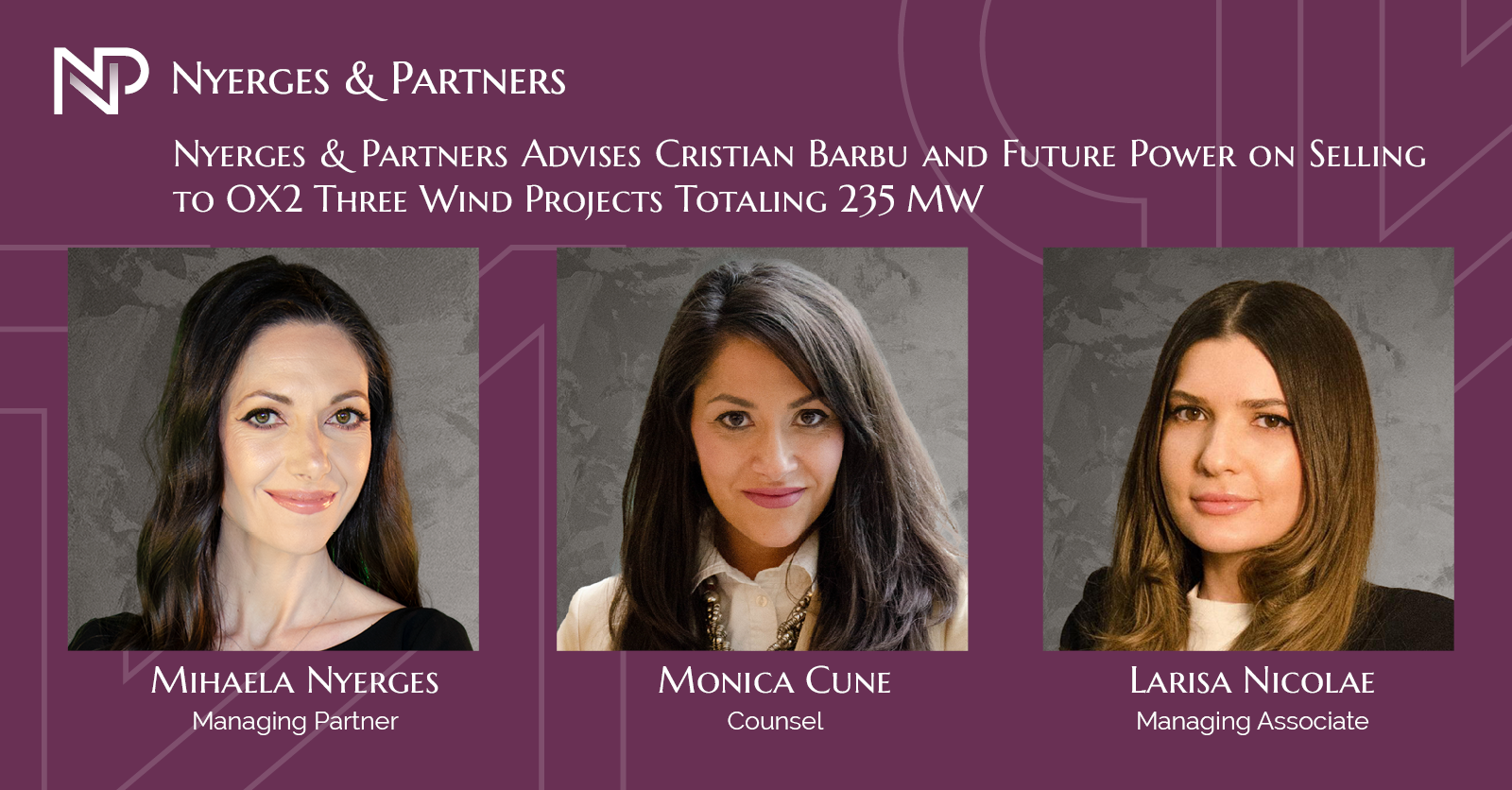 Nyerges &amp; Partners Advises Cristian Barbu and Future Power on the Sale of 235MW of Wind Potfolio to OX2