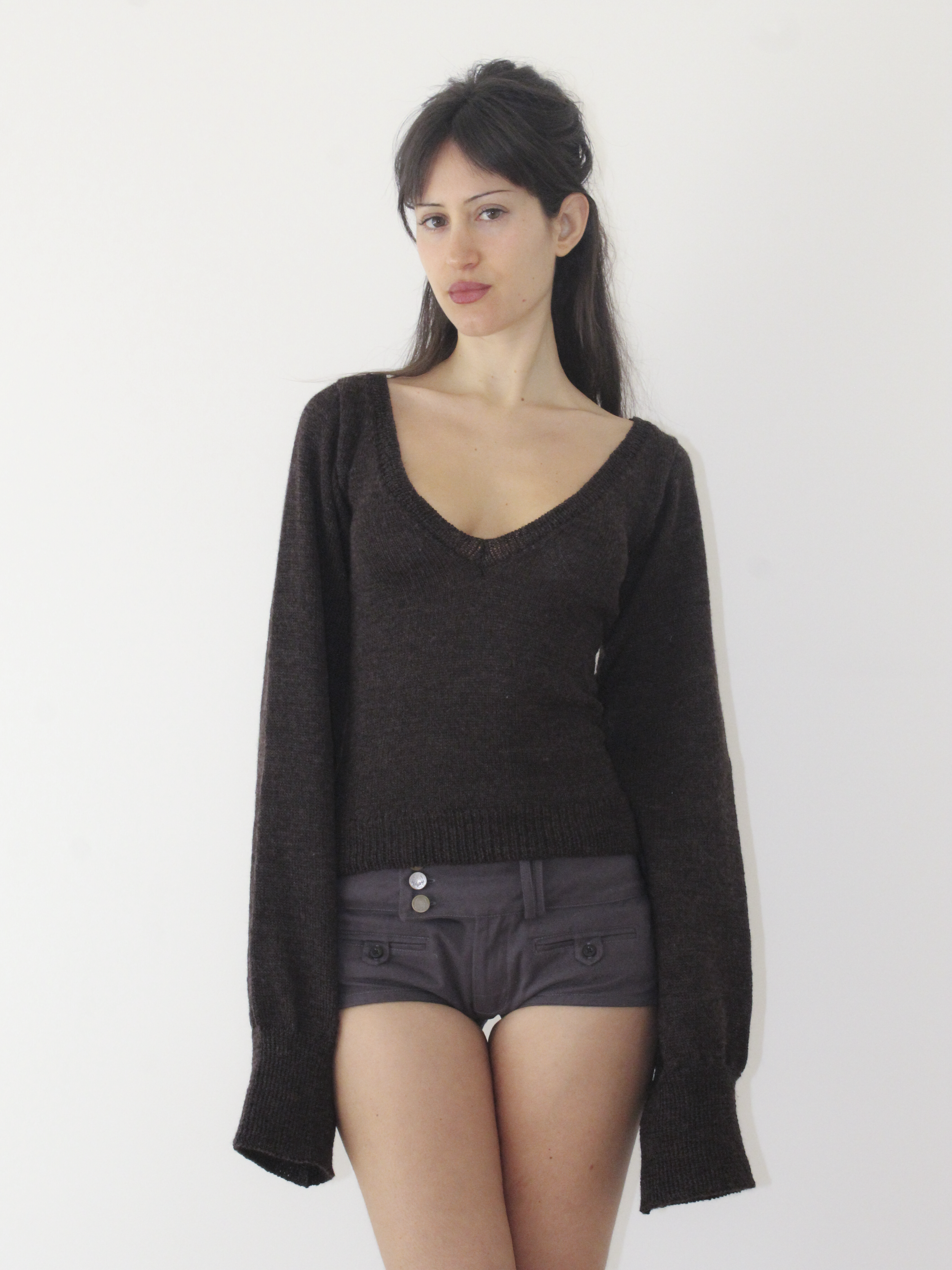 V-Neck Second Skin Top — Dark Brown