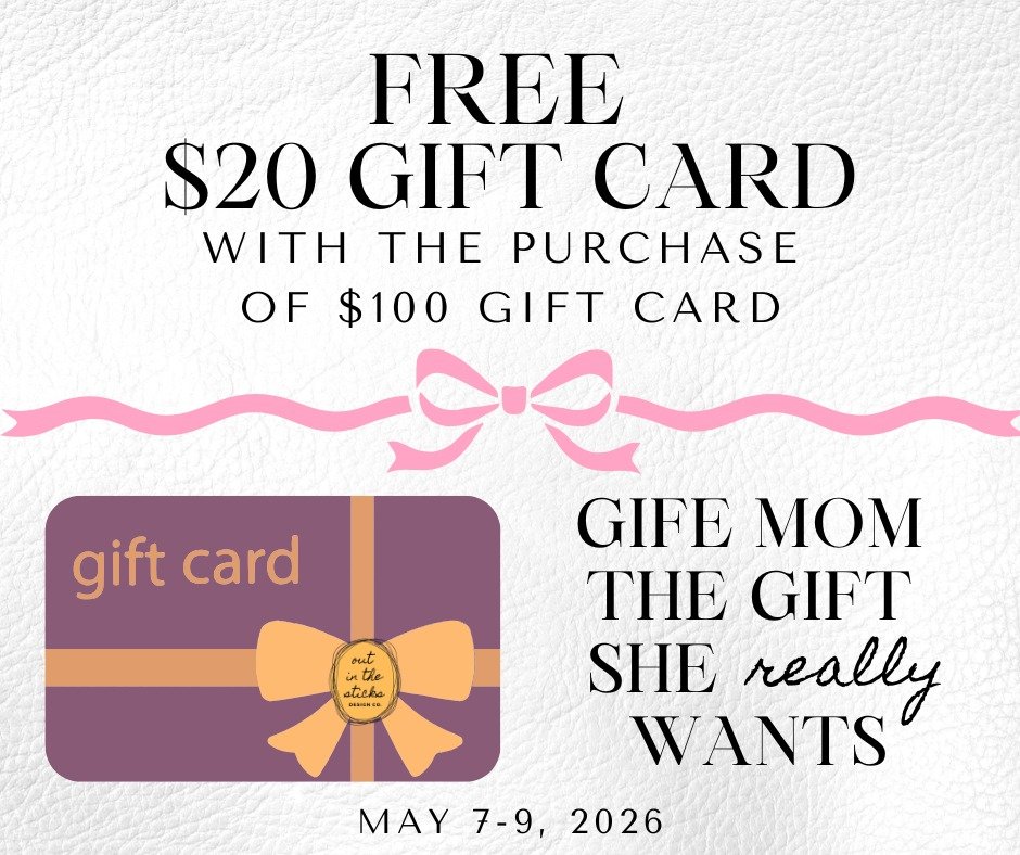 ✨THIS WEEK✨
Treat that special mom in your life...and get $20 FREE! 
This week only, when you purchase $100 in gift cards at Out in the Sticks, you'll receive an additional $20 gift card absolutely FREE! 
*In-store only*