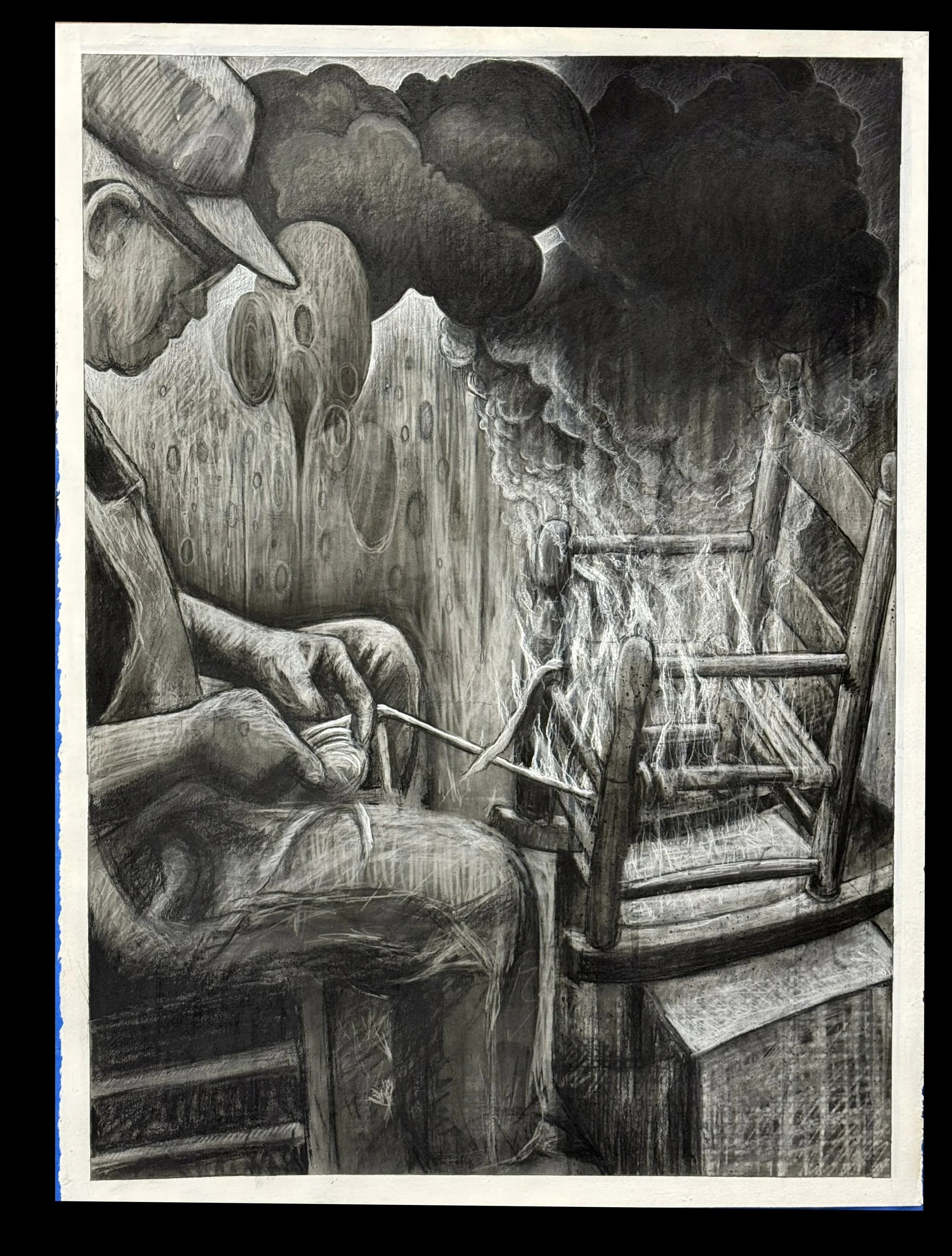 Villages Dismiss the Futility of Martyrs,  2026; charcoal, contè crayon, ink wash, pastel, colored pencil on 
Legion Stonehenge, 30" x 22"