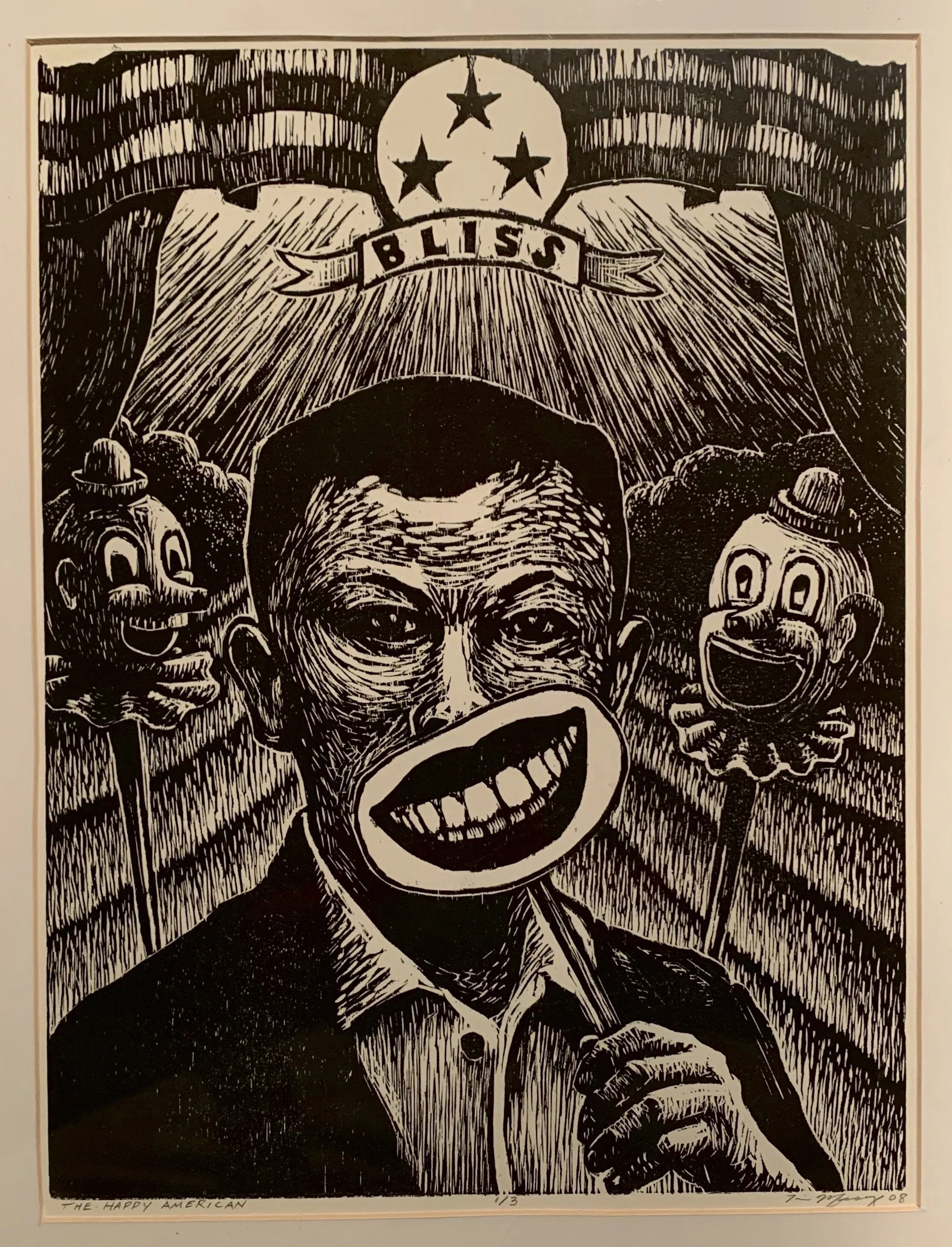 "The Happy American", woodcut, 20" x 15", 2008