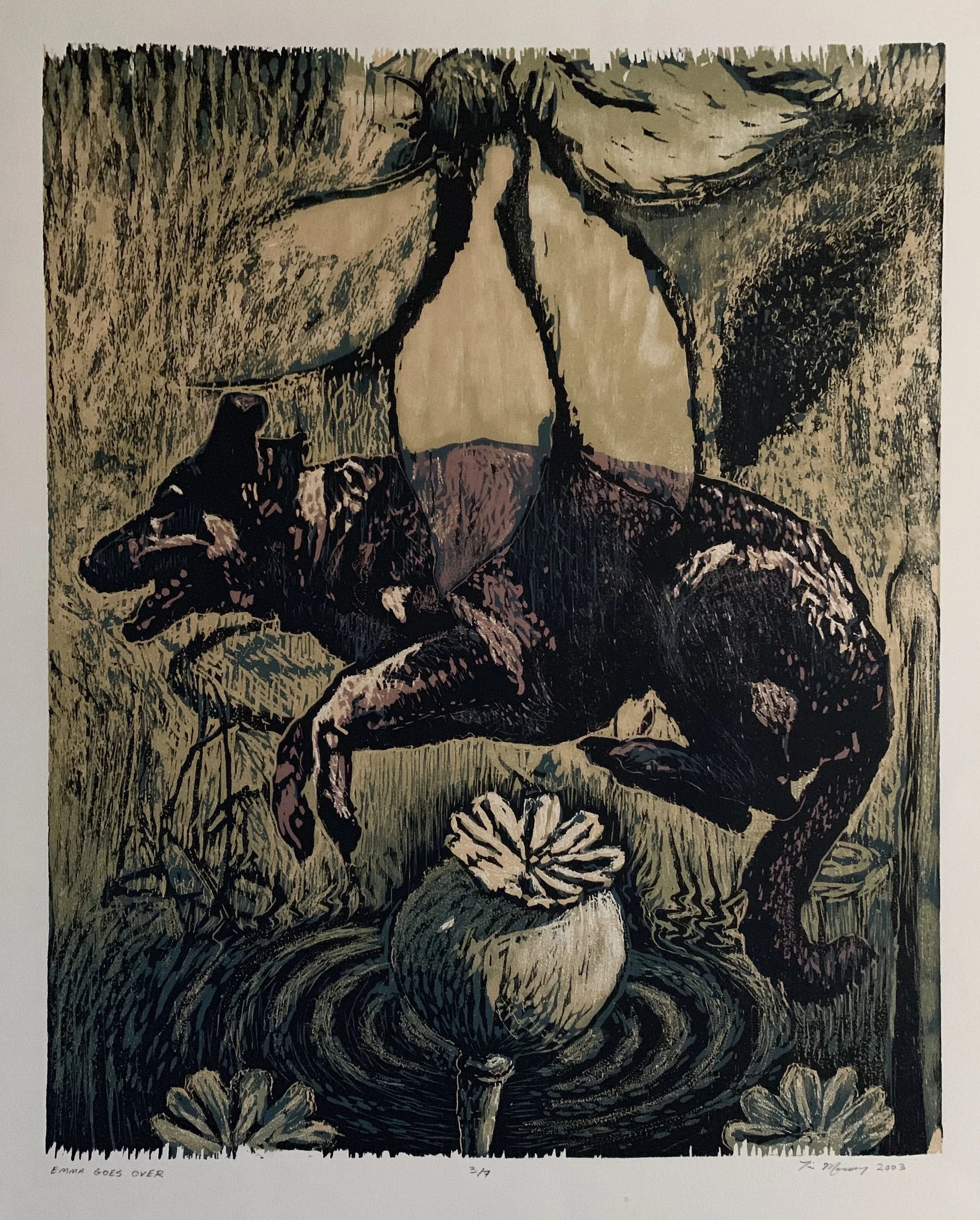 "Emma Goes Over, woodcut, 28" x 22", 2005