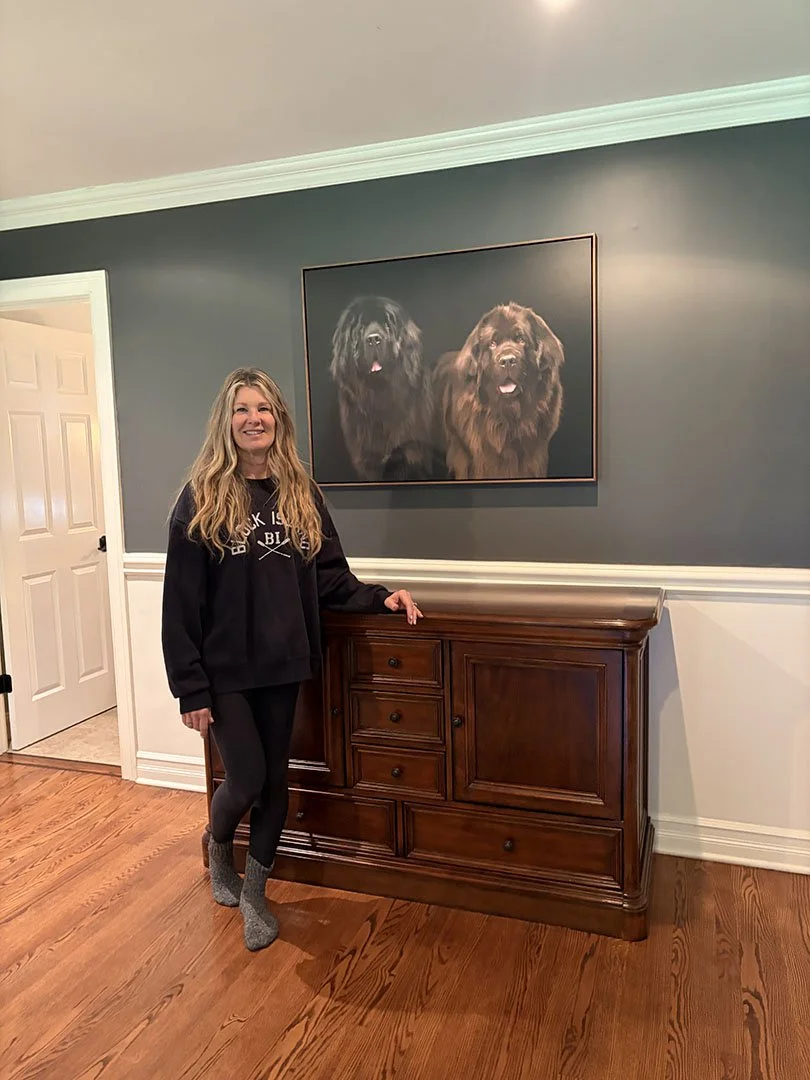 Large dog portrait displayed on the wal