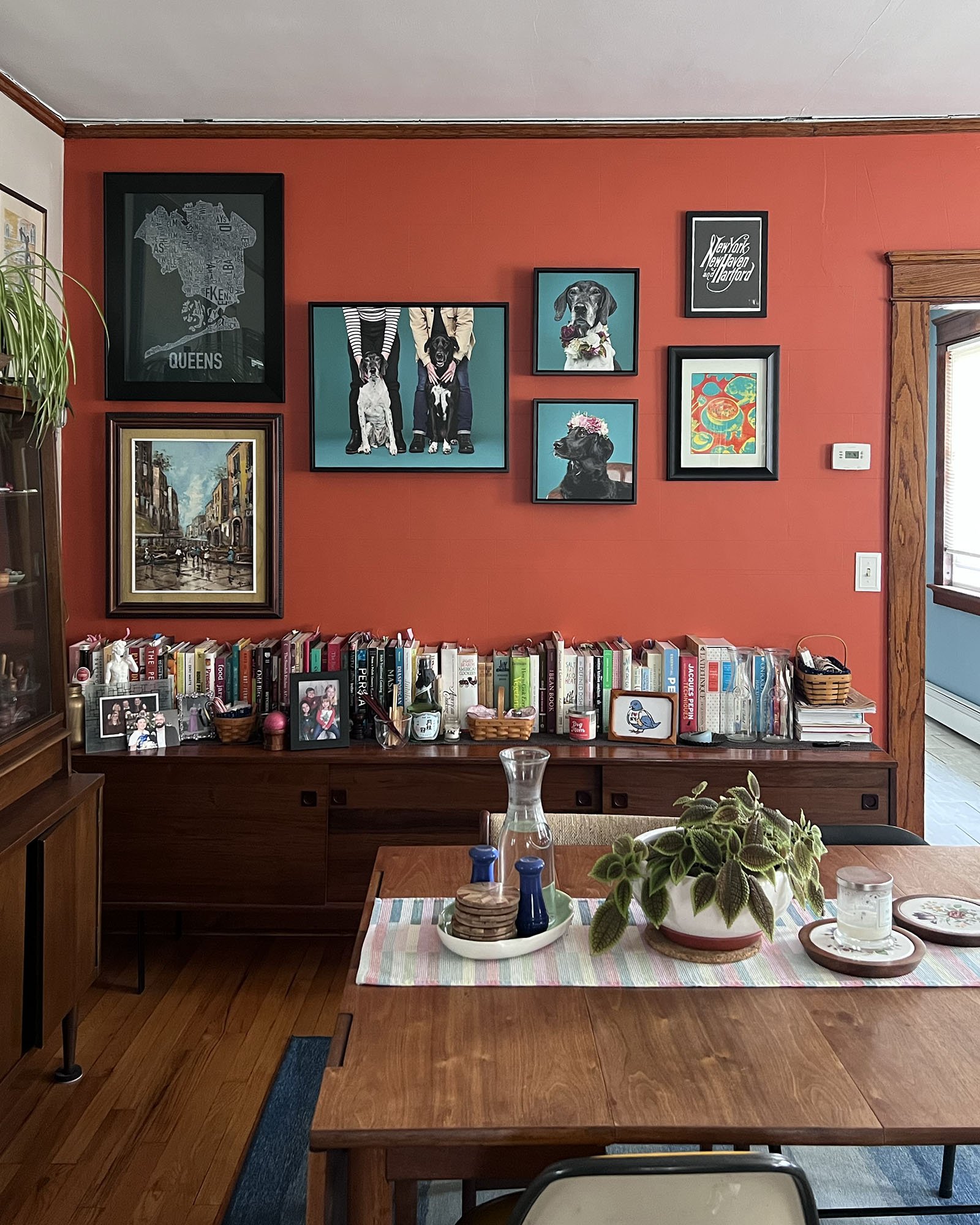 Gallery wall of dog portraits