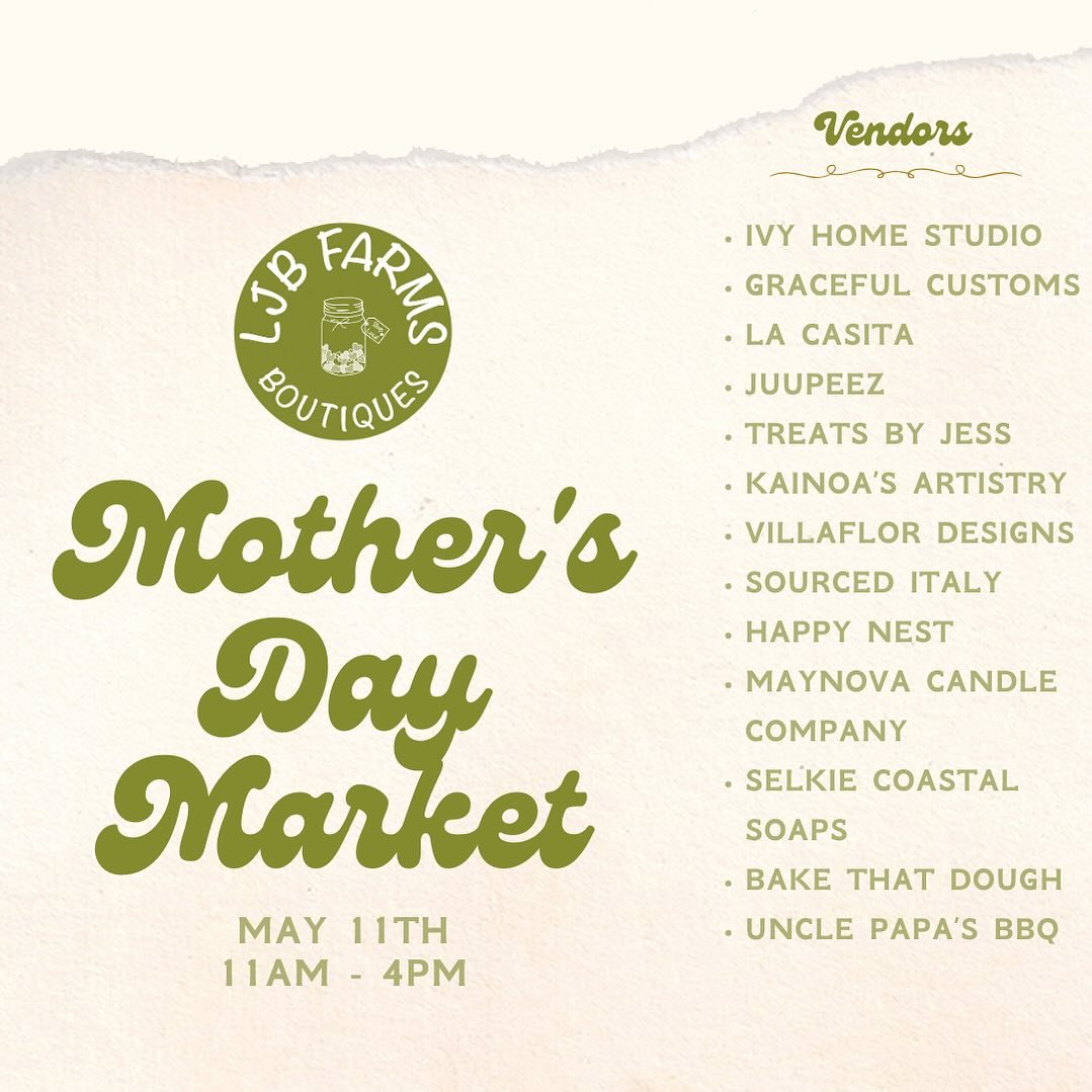 Here is the vendor line up for our upcoming Mother&rsquo;s Day Market! 🌸🛍️ Follow along our stories as we highlight their businesses.