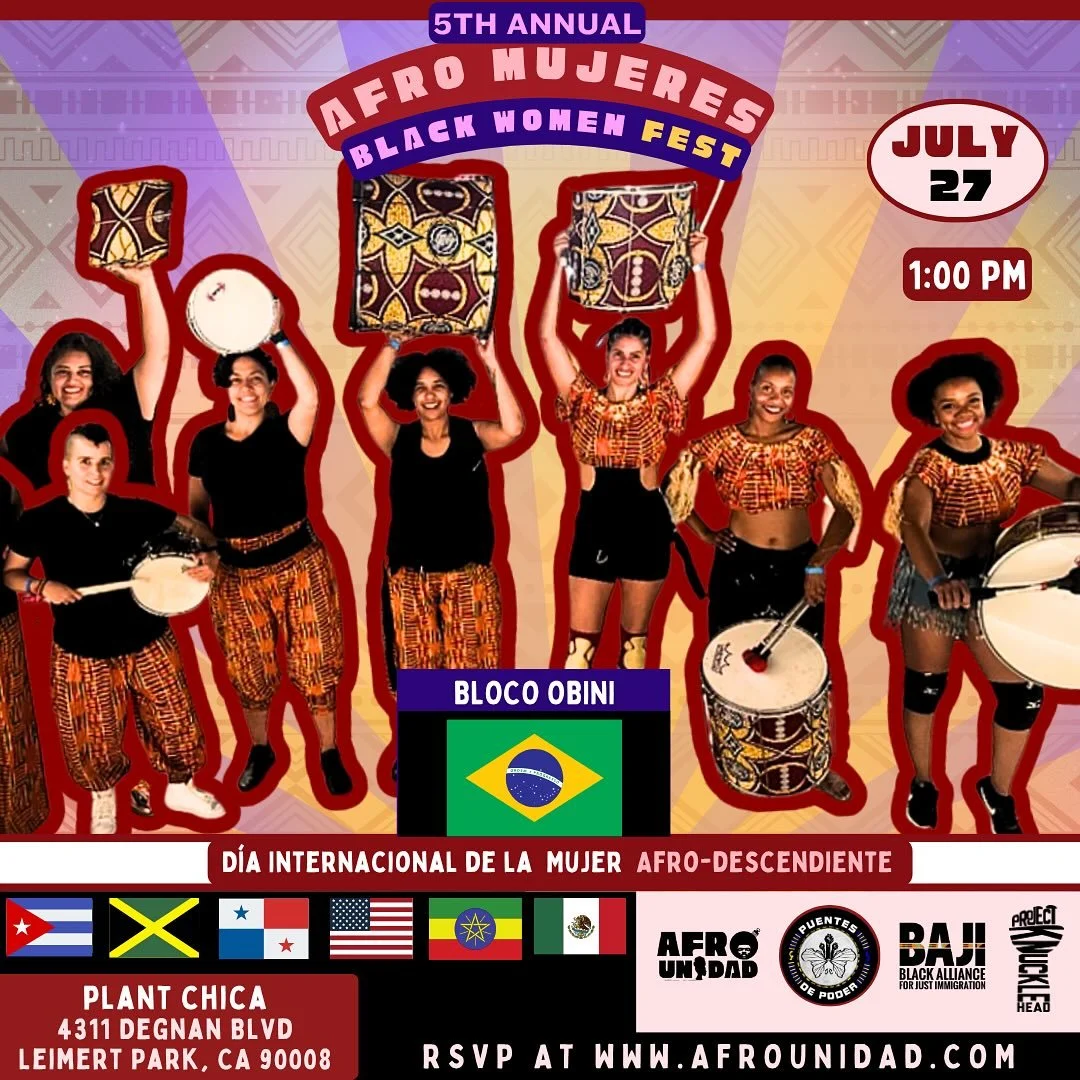 The 5th Annual Afro Mujeres Fest is happening this Sunday, July 27 in Leimert Park/South LA! Join us for a special day uniting Black women from across the diaspora through culture, celebration, and healing. Come experience the richness of Afro diaspo