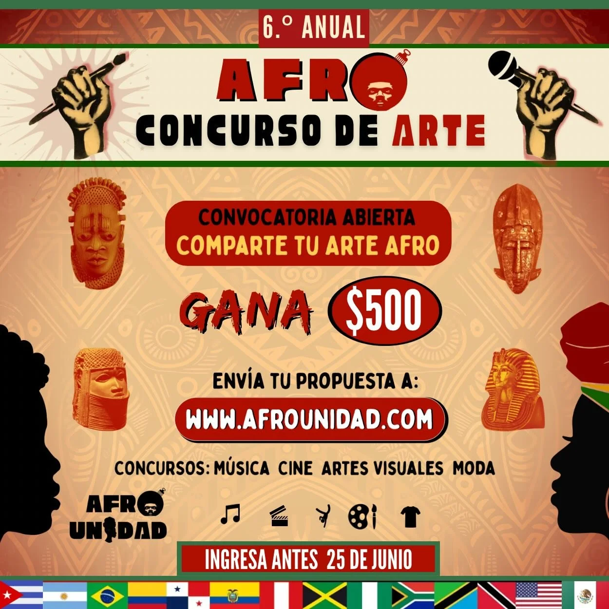 &iexcl;CONVOCATORIA DE ARTISTAS! Participa en nuestro 6&ordm; Concurso Anual de Afro Rebel Arte con un toque especial. &iexcl;Los ganadores de este a&ntilde;o ser&aacute;n invitados a presentar/exhibir su arte en Los &Aacute;ngeles en el Afro Unidad 