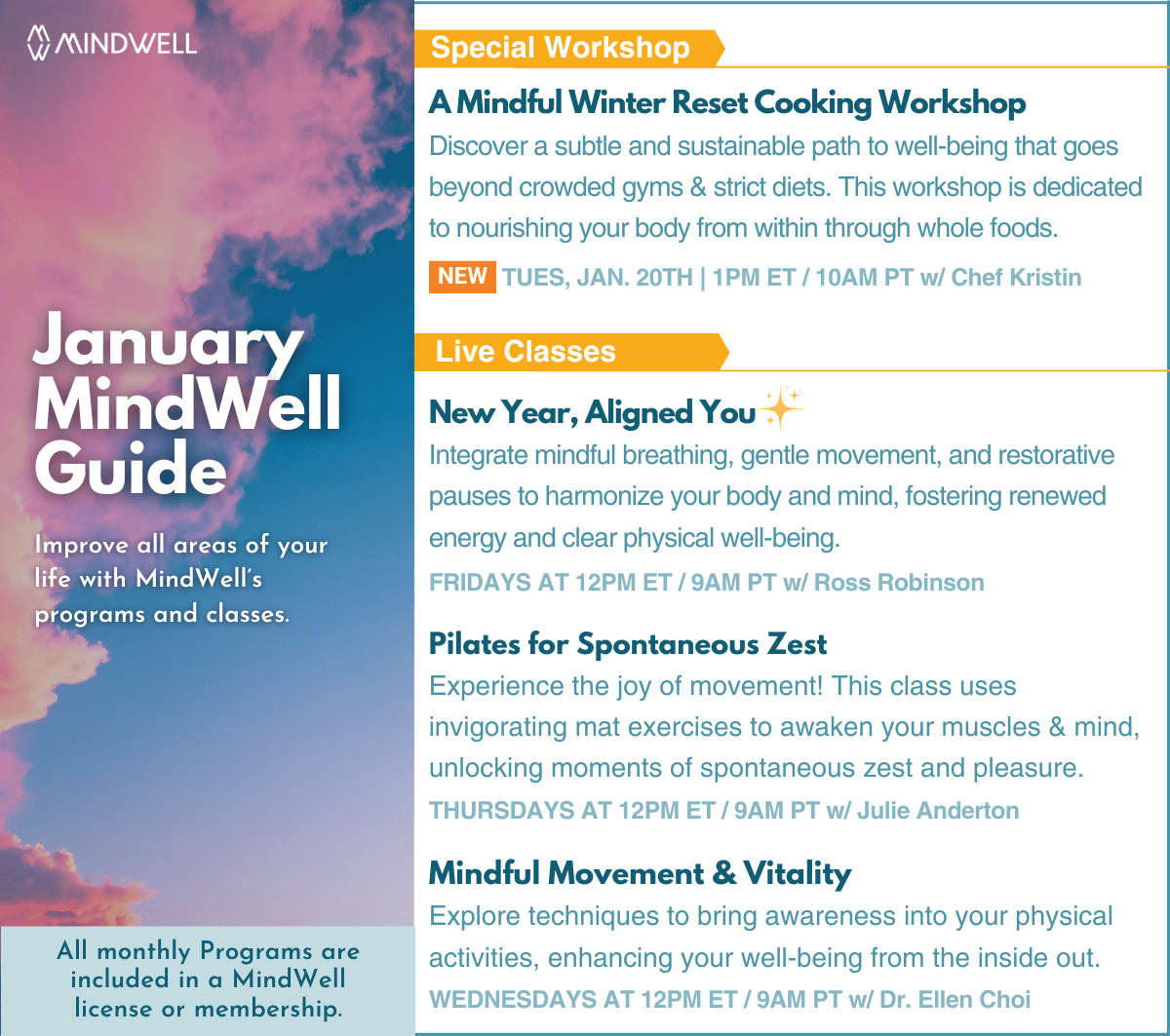 MindWell January Programming, text in English.