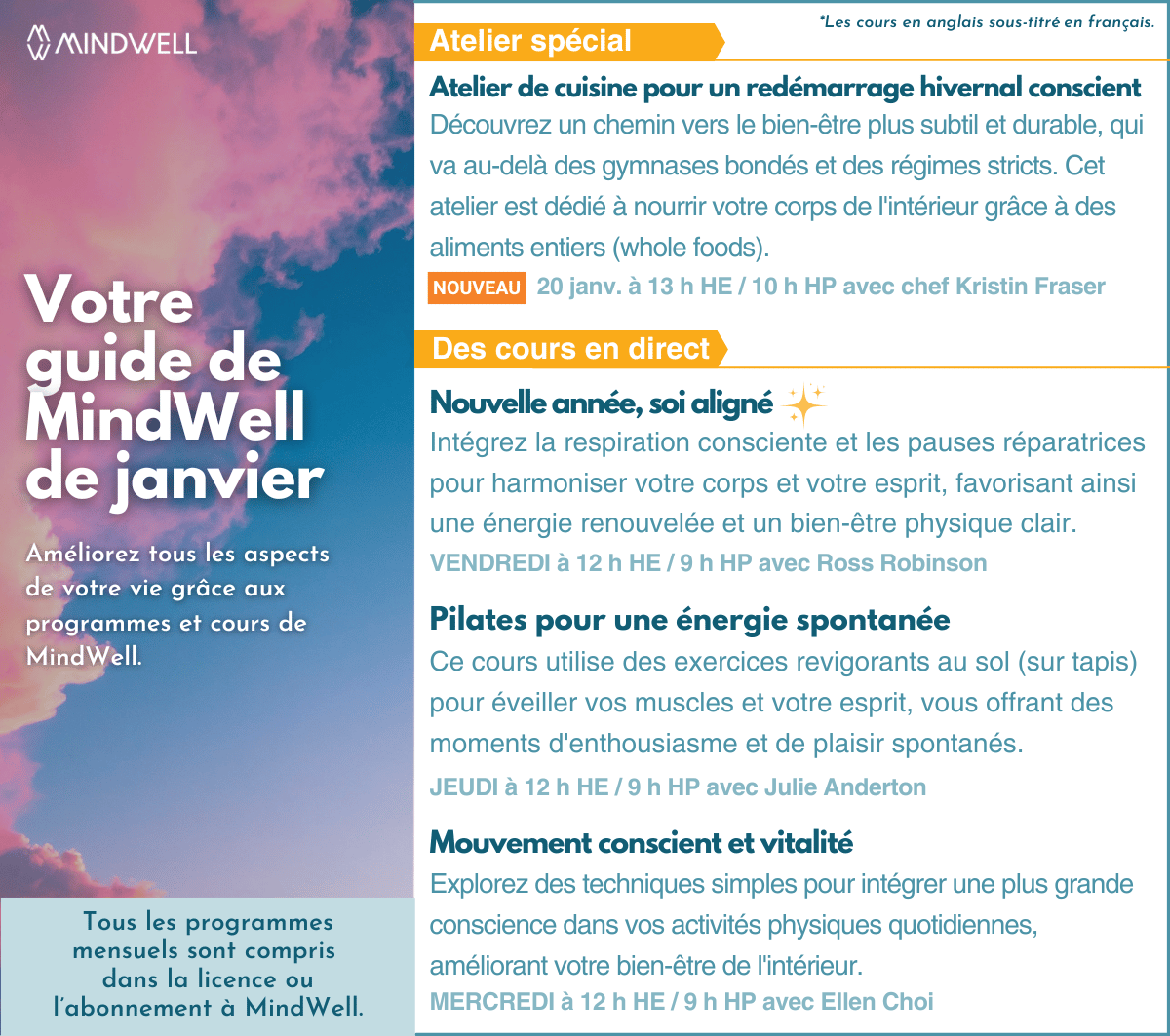 MindWell January Programming, text in French.