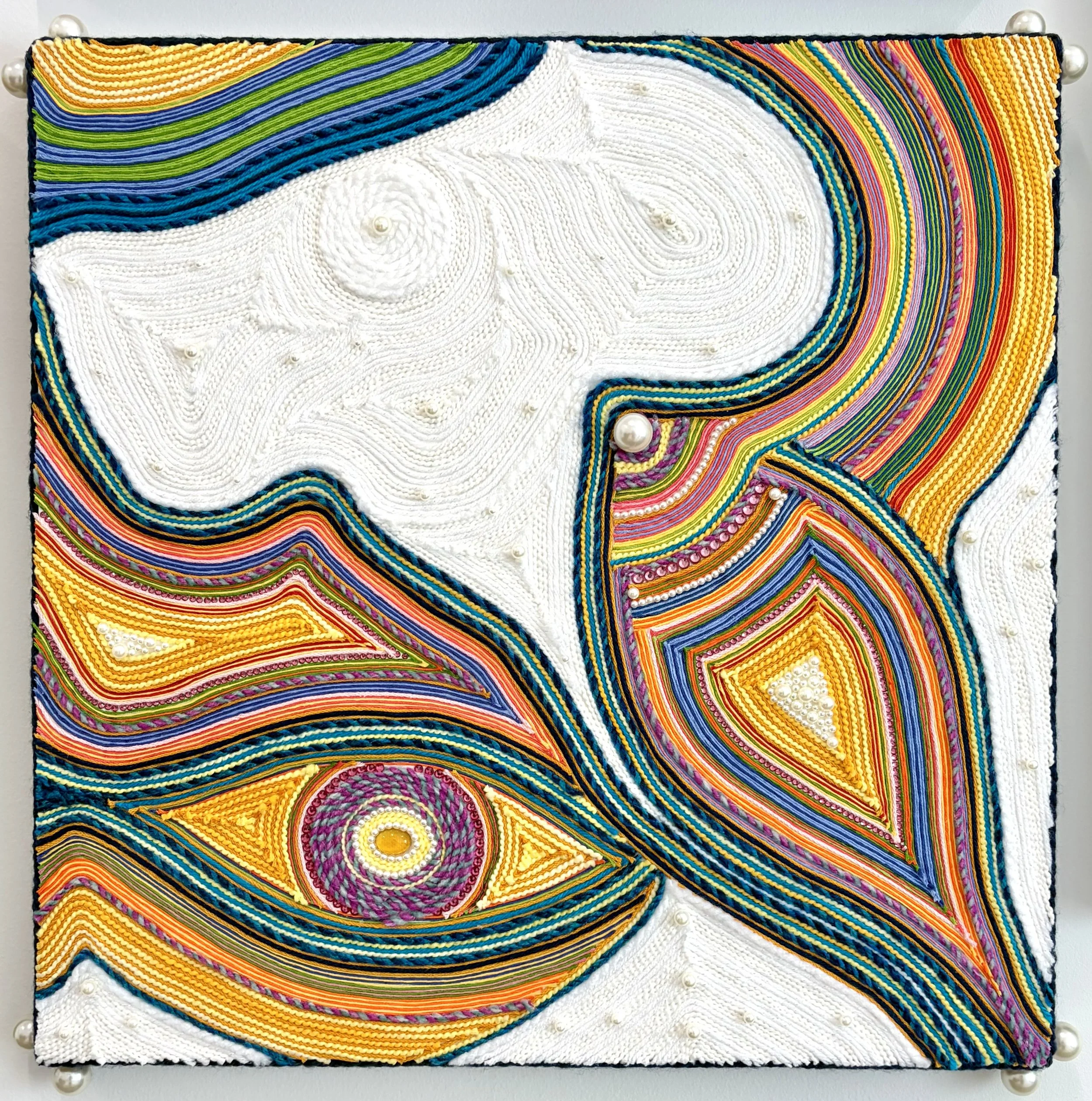 Nature. 20x20. Yarn, Thread, Pearl, Stone.