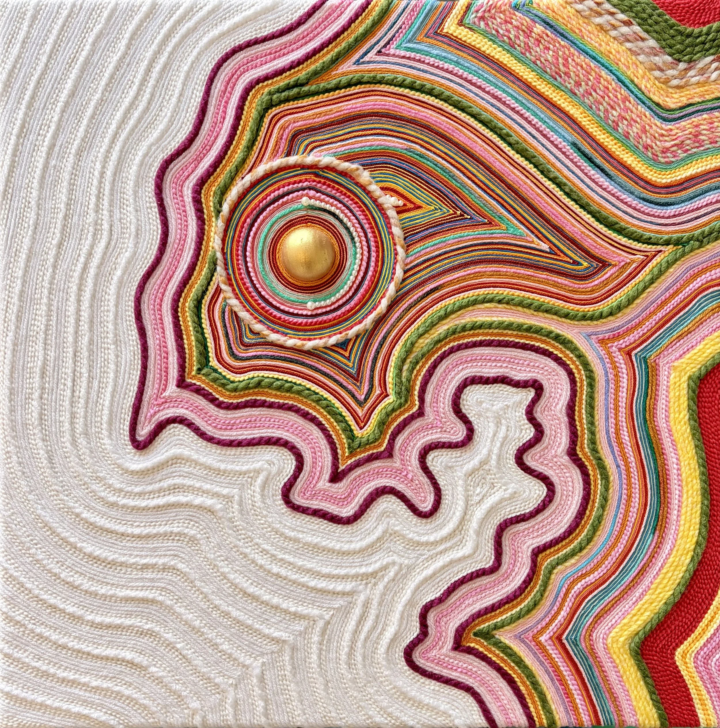 The Crone. 20x20. Yarn, Thread, Wood, Pearl.