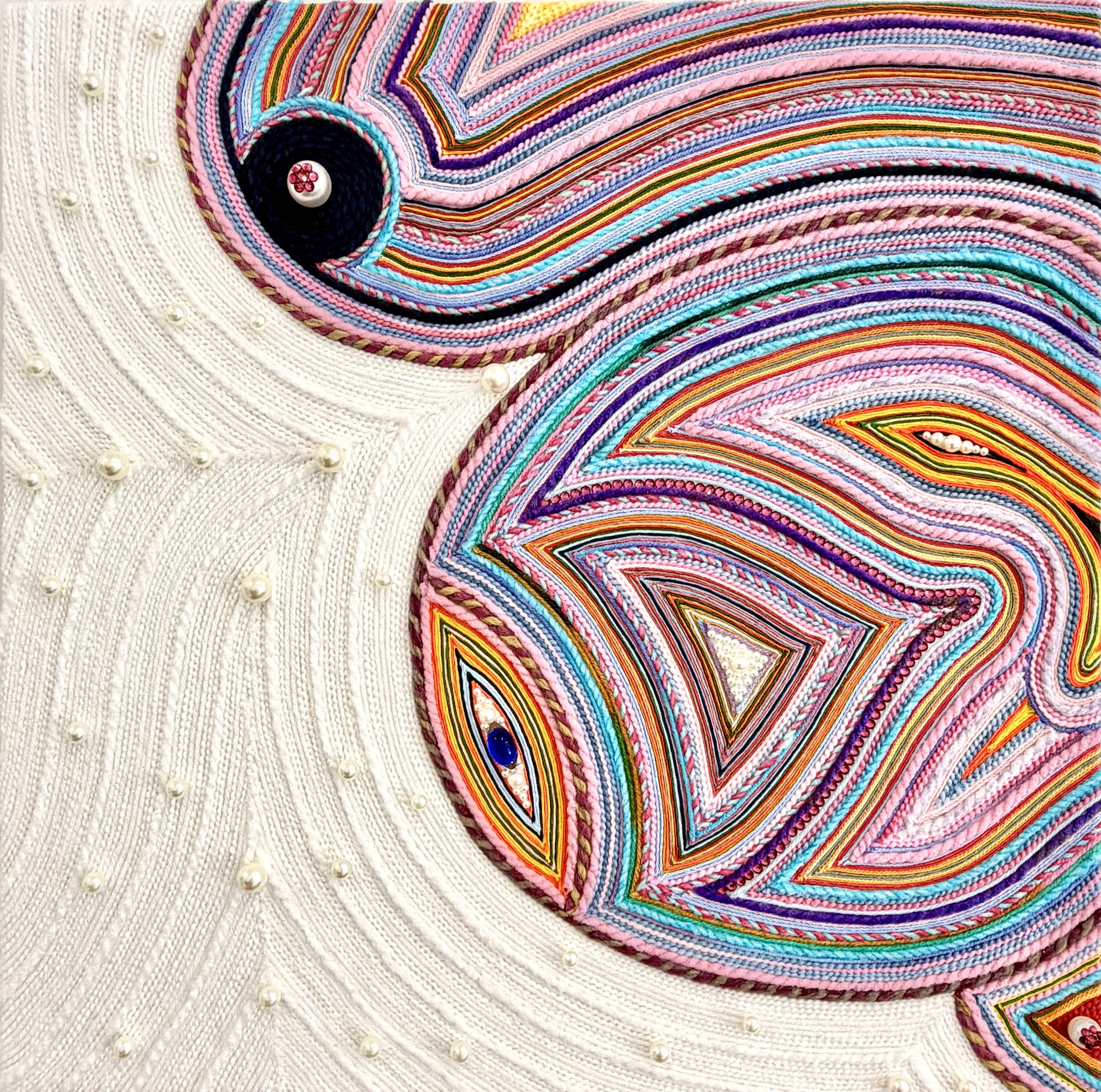 The Mother. 20x20. Yarn, Thread, Pearl, Stone.