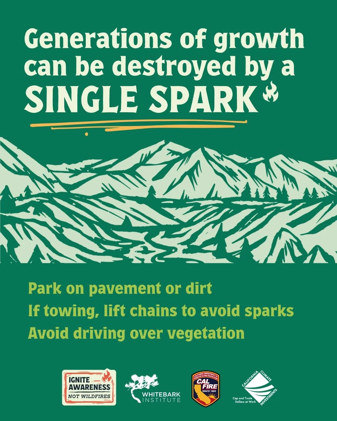 Generations of growth can be destroyed by a single spark. π₯
Driving or parking on vegetation might seem harmless, but it can devastate the landscape. π And it’s not just tailpipes. Dragging chains, worn brakes, or even a loose trailer hitch
