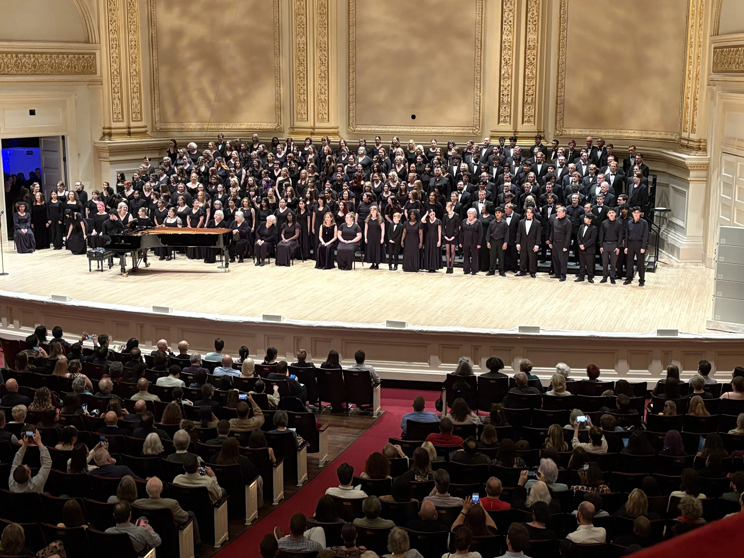  Eastern Sierra Community Chorus onstage at Carnegie Hall as part of a 200-singer ensemble.  Gail Andrews/Courtesy 
