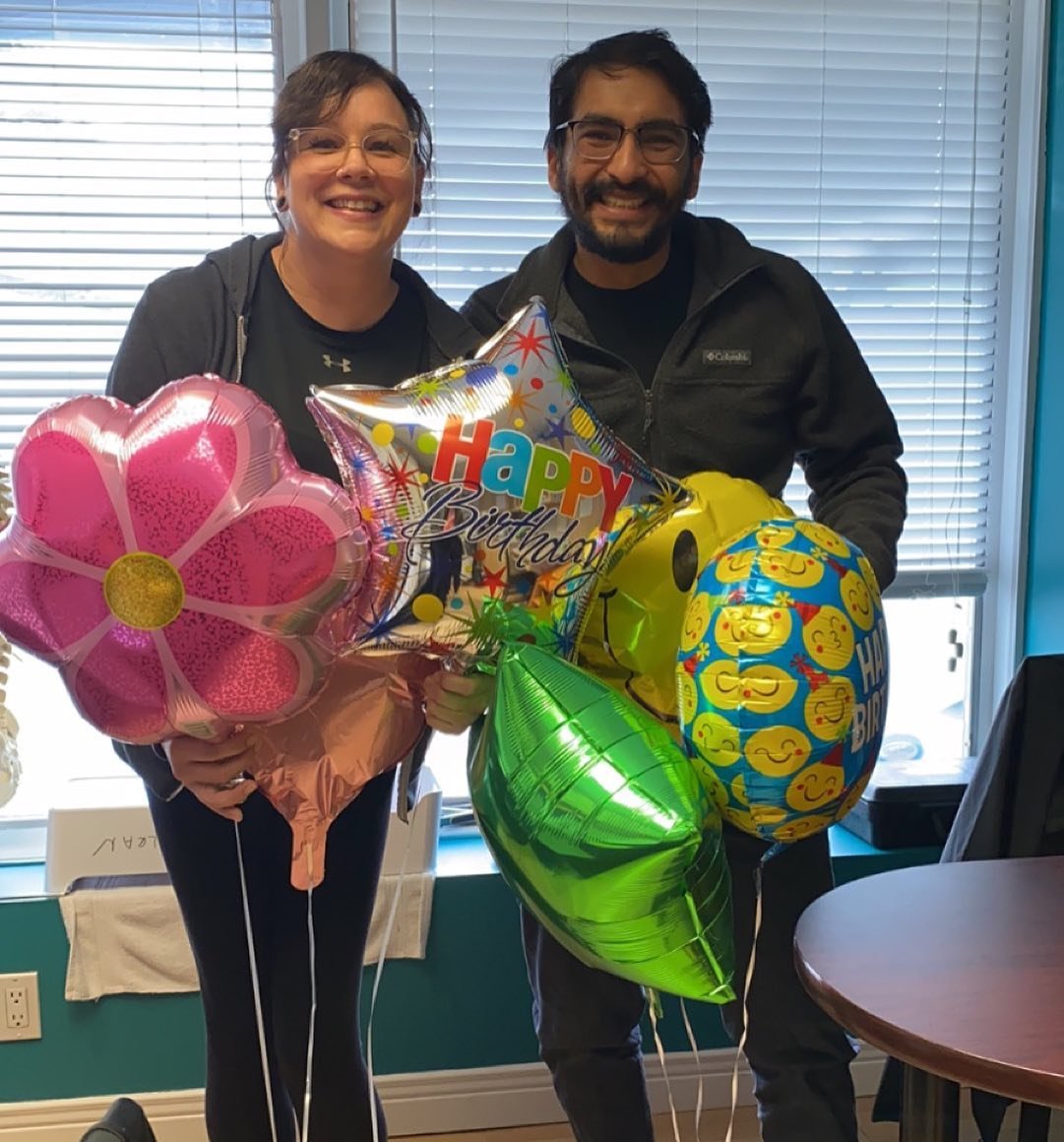 TWO Happy Birthdays today! 🎉 

We had the honour of celebrating our amazing massage therapist Michelle &amp; our rockin&rsquo; PT assistant Janmesh today. 

Wishing them both a year filled with growth, opportunity, joy, &amp; health! Send them birth