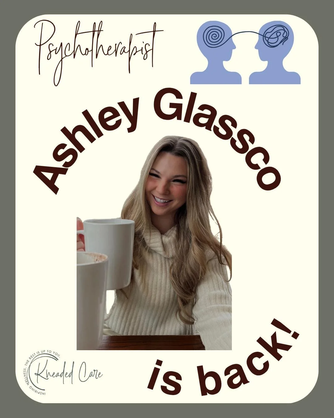 ✨ Ashley Glassco is BACK ✨

Seeing a lot of:
🧠 Anxiety
&bull; Racing thoughts
&bull; Poor sleep
&bull; Feeling overwhelmed

Psychotherapy helps:
✔️ Regulate your nervous system
✔️ Build coping tools
✔️ Feel in control again

📲 Book with Ashley toda