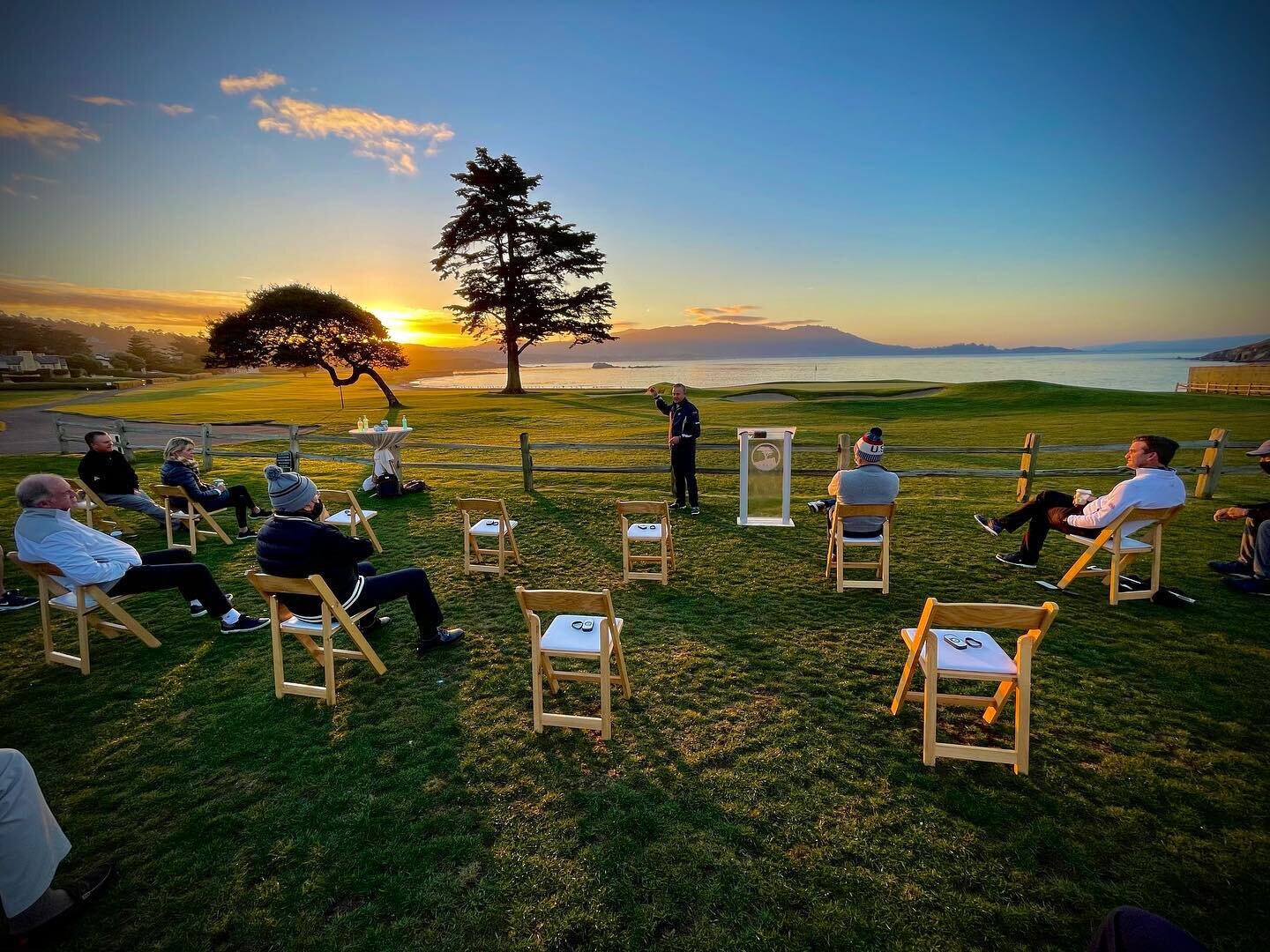 Sunday Sunrise Service at Pebble Beach 18th Green! #inhisgripstrong