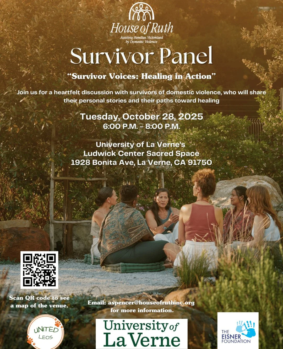 Mark your calendars for Tuesday, October 28! Join us at the University of La Verne for our annual Survivor Panel, where courageous voices will share their journeys, resilience, and hope for the future.

Together, we honor survivors, raise awareness, 