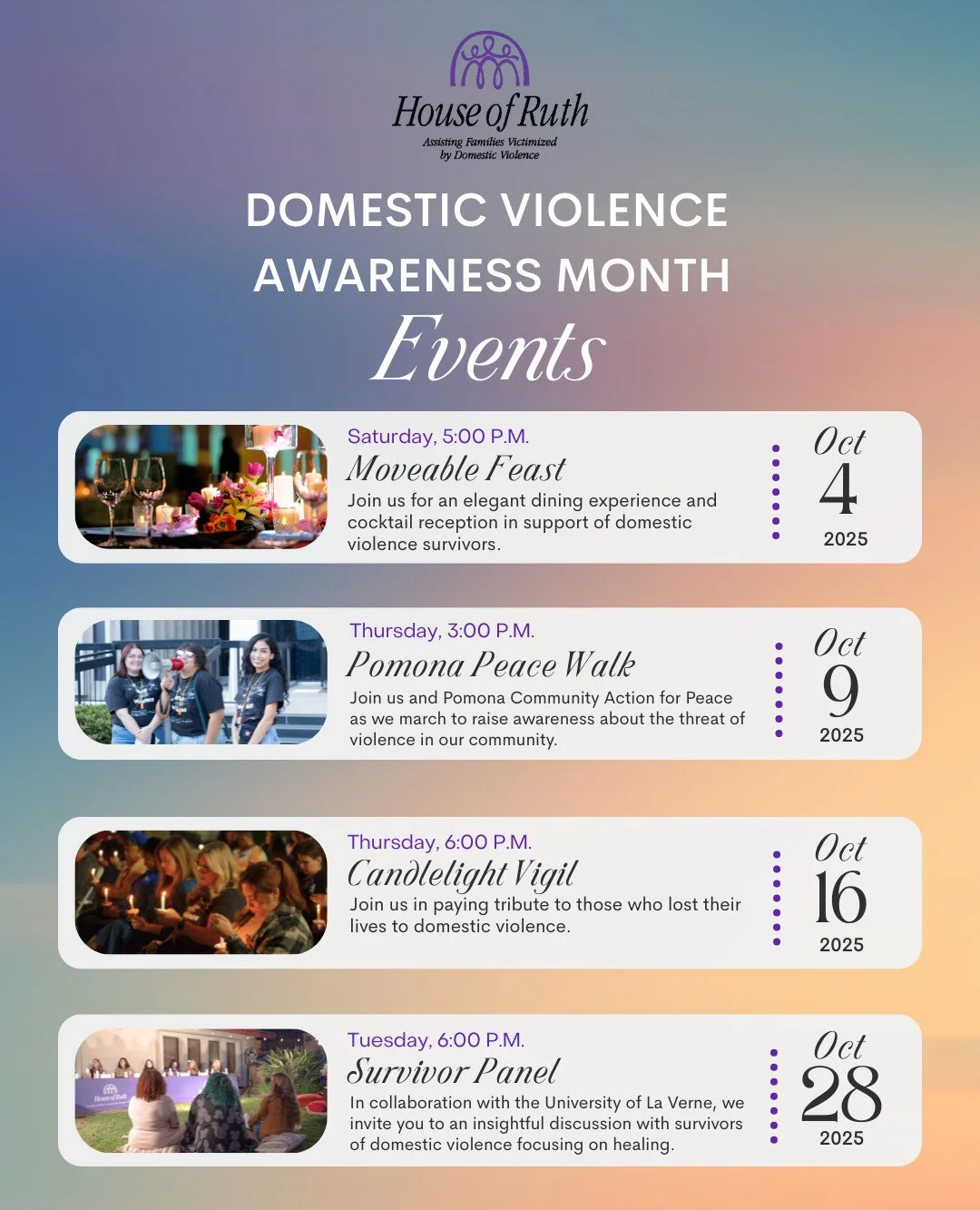 October is #domesticviolenceawarenessmonth, a time when communities across the nation come together to shine a light on the realities of abuse and to affirm our shared commitment to ending violence. Throughout the month, House of Ruth will host a ser