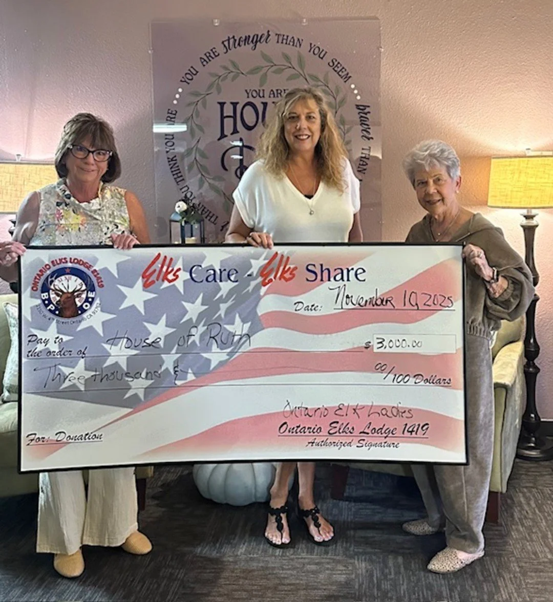 Thank you, Ontario Elks Lodge #1419!

We are deeply grateful for your generous donation and continued support of House of Ruth. Your kindness helps ensure survivors and their families have access to safety, healing, and hope. 💜

@OntarioElksLodge141