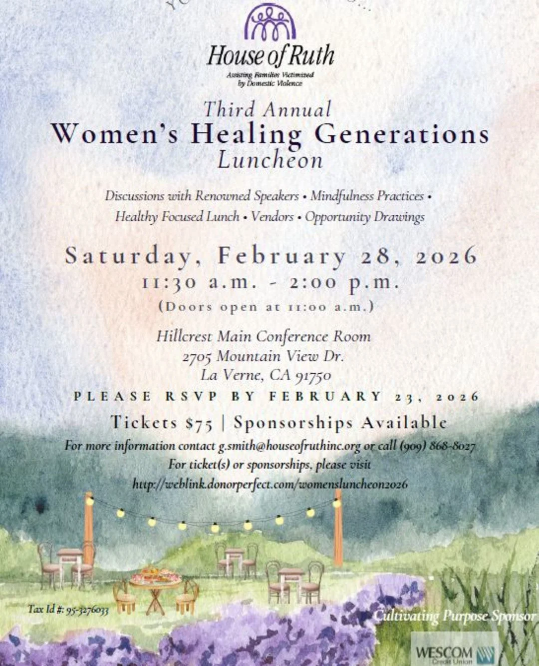 SAVE THE DATE!  Women&rsquo;s Healing Generations Luncheon Saturday, February 28th | Tickets: $75

Looking for a meaningful experience and the perfect last-minute gift for someone special? Treat them (and yourself!) to a day of inspiration, connectio