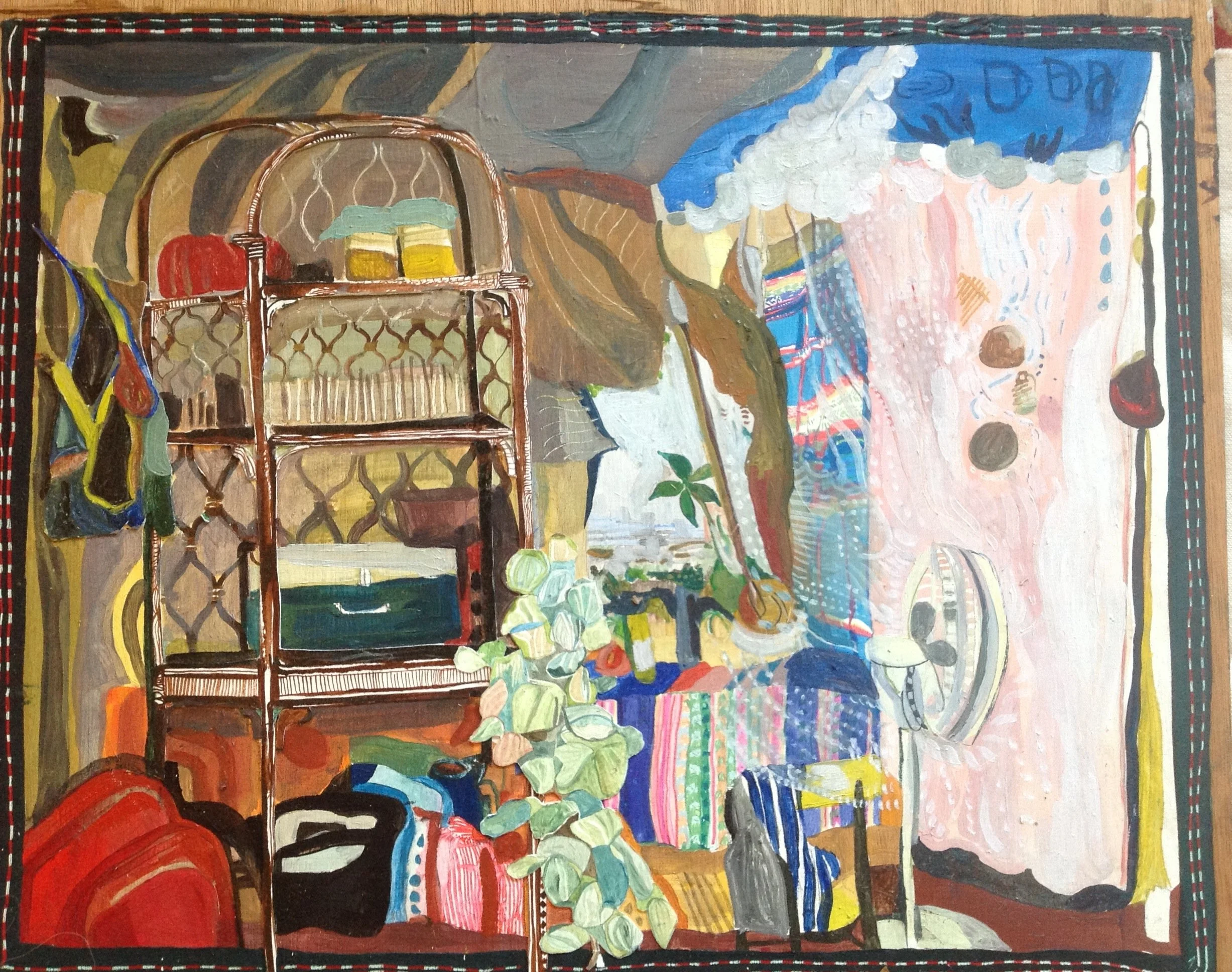 Air and Water Gods, 2014, oil on board with cut-outs, 17 x 14 inches, collection of Montana Walworth