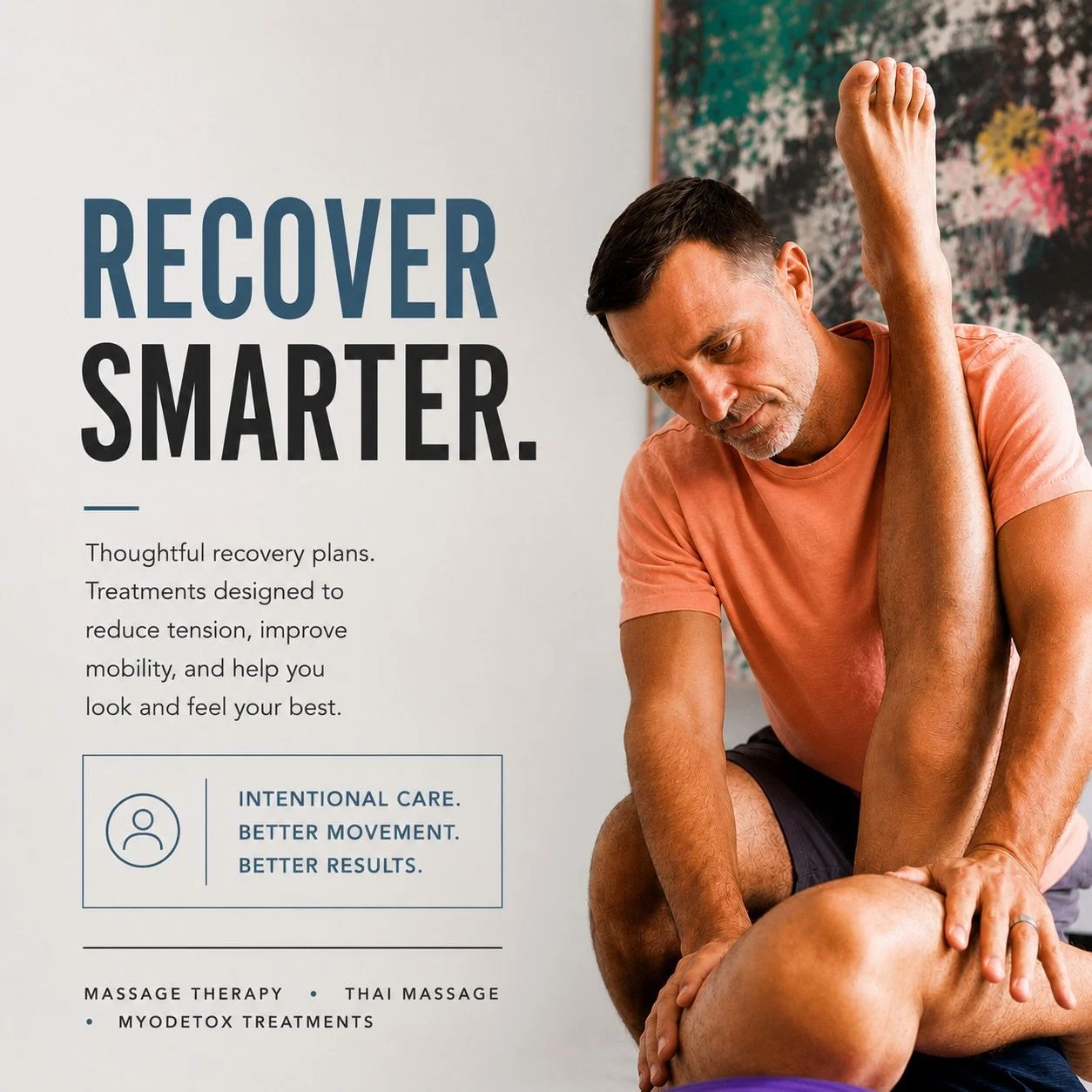 Exercise without proper recovery can lead to tightness, reduced mobility, fatigue, and increased risk of injury over time.

That&rsquo;s why recovery should be included as an important part of your fitness plan.

Massage therapy, Thai massage, and My