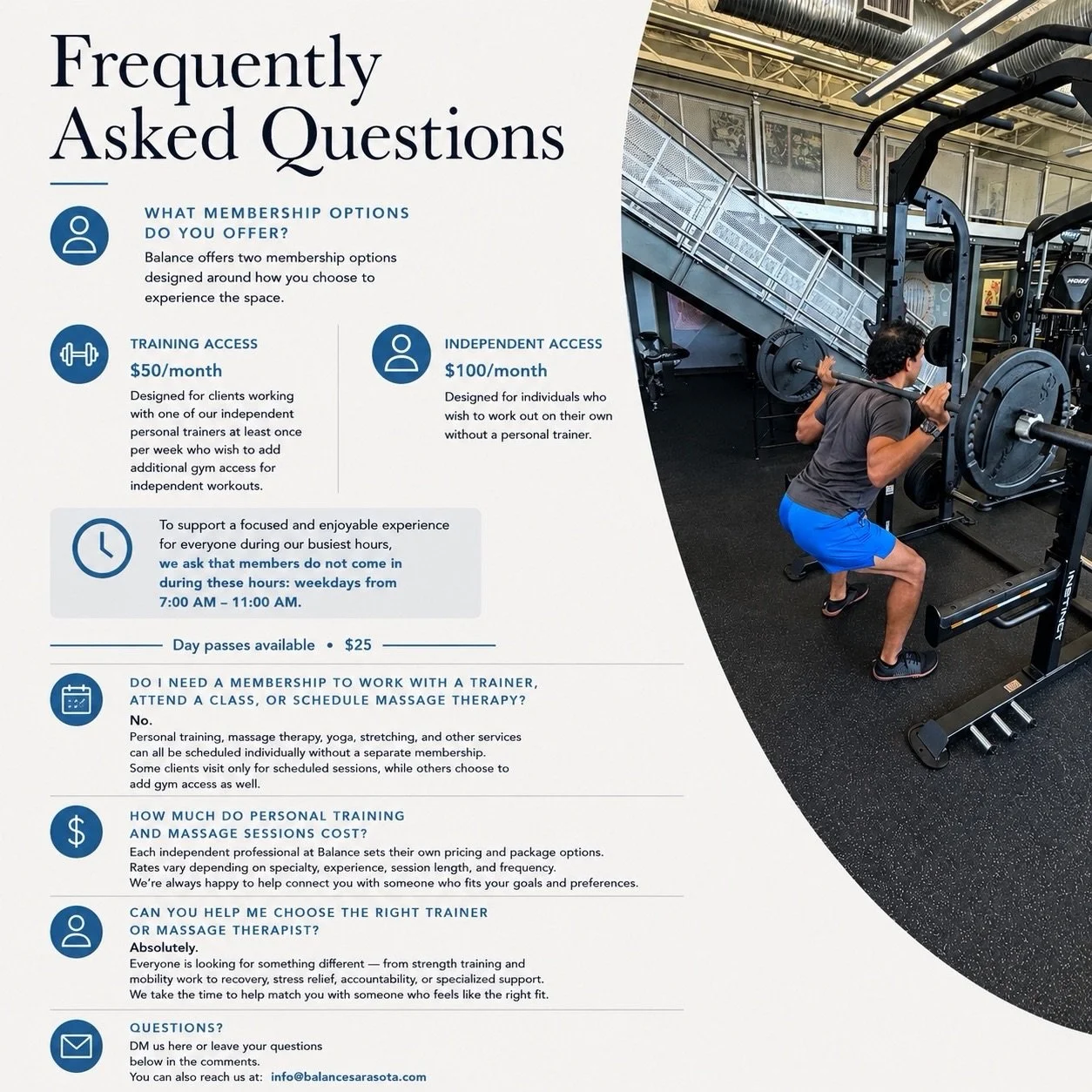 We wanted to answer a few of the questions we hear most often! 

If you have additional questions, send us a DM or leave them in the comments below. We&rsquo;re always happy to help!

Balance was created to offer a different kind of fitness and welln