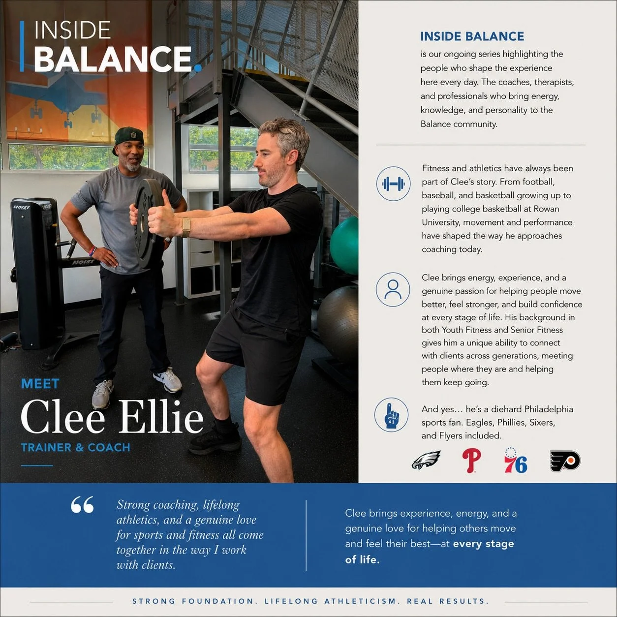 Inside Balance is our ongoing series highlighting the people who shape the experience here every day. The coaches, therapists, and professionals who bring energy, knowledge, and personality to the Balance community.

Meet Clee Ellie!

Fitness and ath