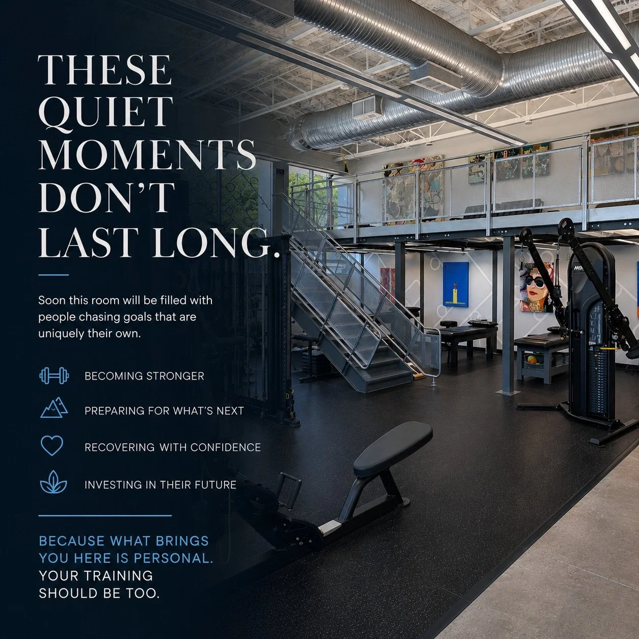 Soon, this space will be filled with people working toward goals that matter to them.

Some are training for their first race.

Some are preparing for a trip they&rsquo;ve always dreamed of taking.

Some are building strength, improving their health,