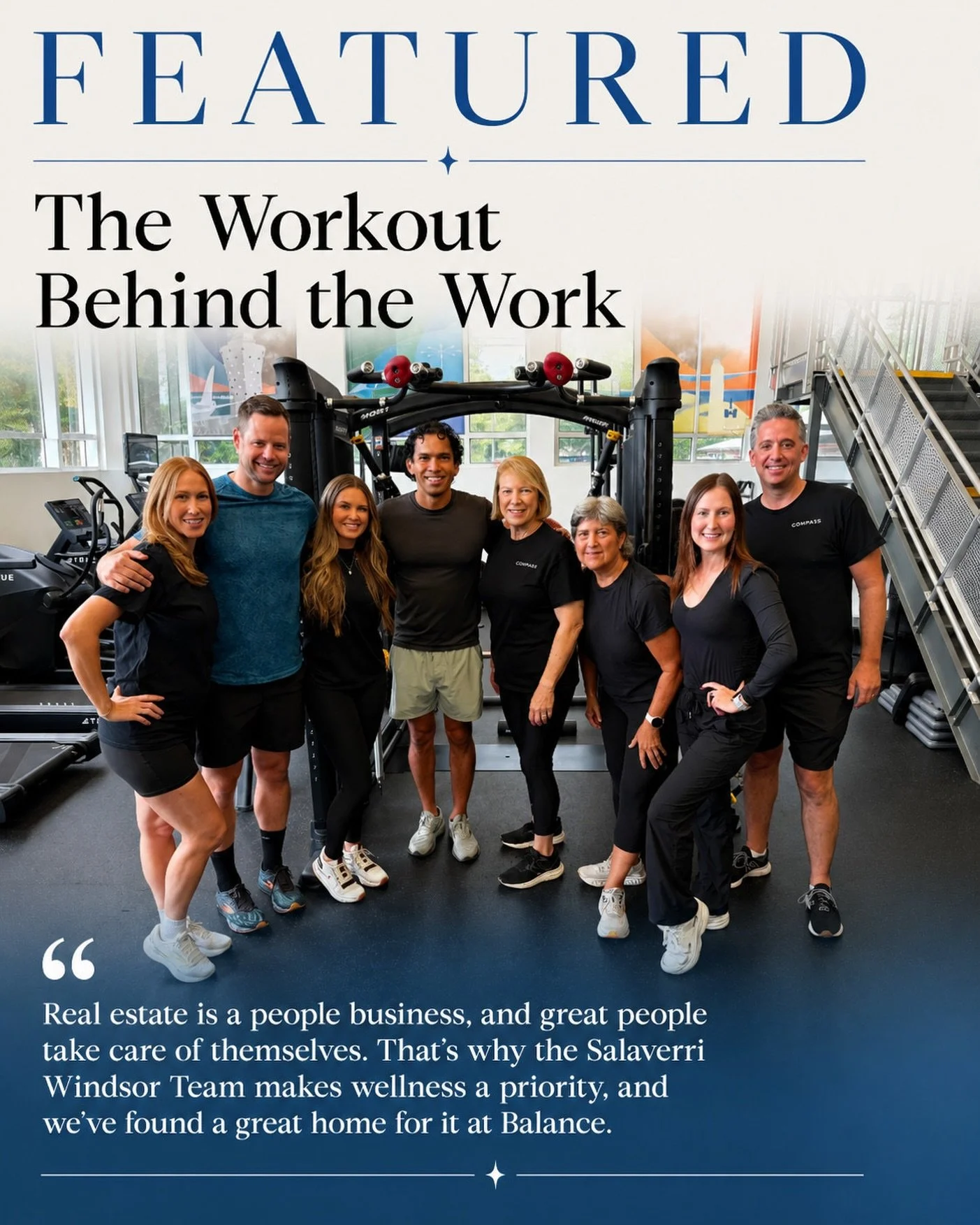 FEATURED

&ldquo;The Workout Behind the Work.&rdquo;

In her latest newsletter, Georgia Salaverri shared why wellness has become such an important part of the Salaverri Windsor Team&rsquo;s culture.

As she writes, &ldquo;Real estate is a people busi