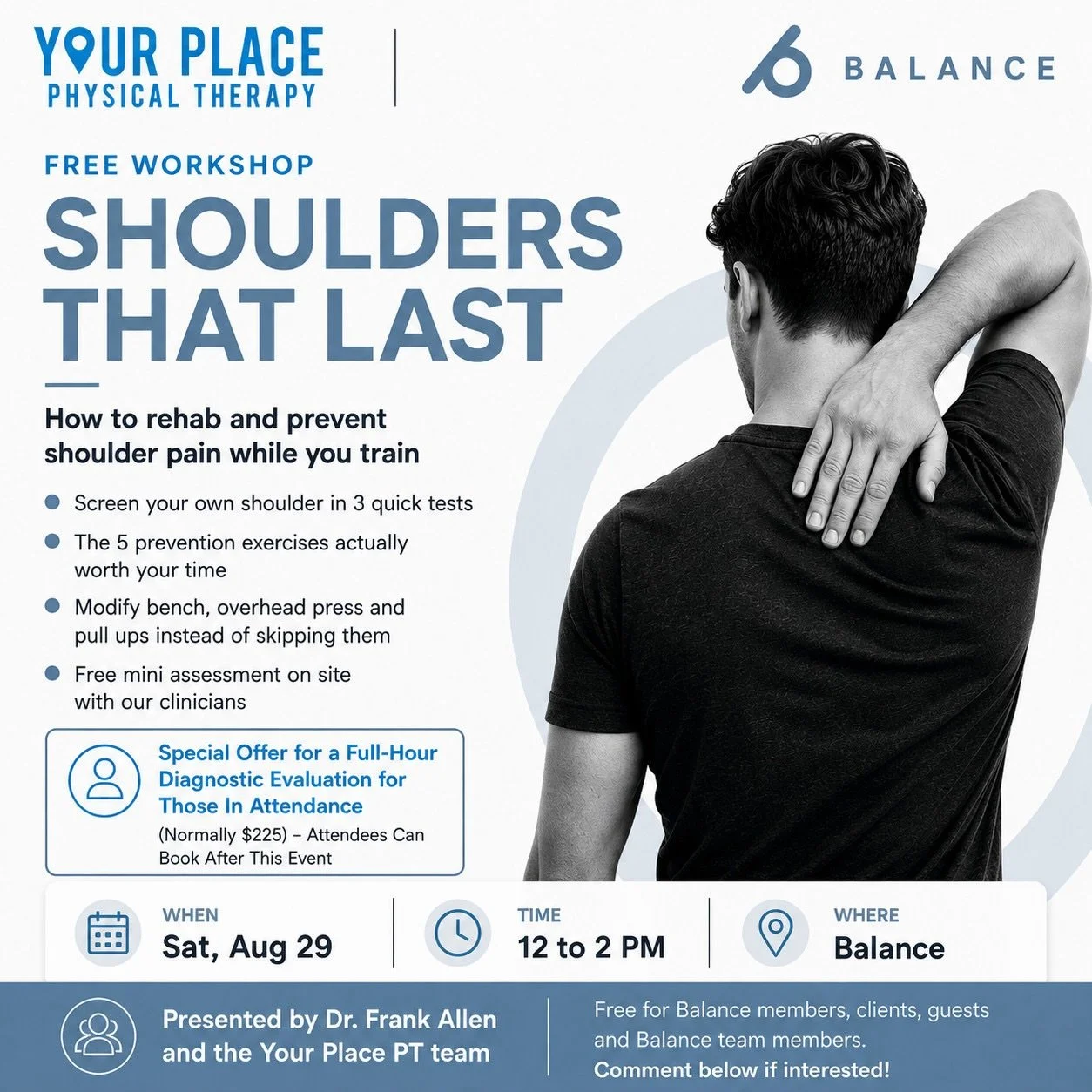Shoulders That Last &mdash; a free workshop at Balance

Shoulder pain doesn&rsquo;t always mean you have to stop training. Sometimes the key is understanding what&rsquo;s causing it, what you can safely work through, and how to adjust your training.
