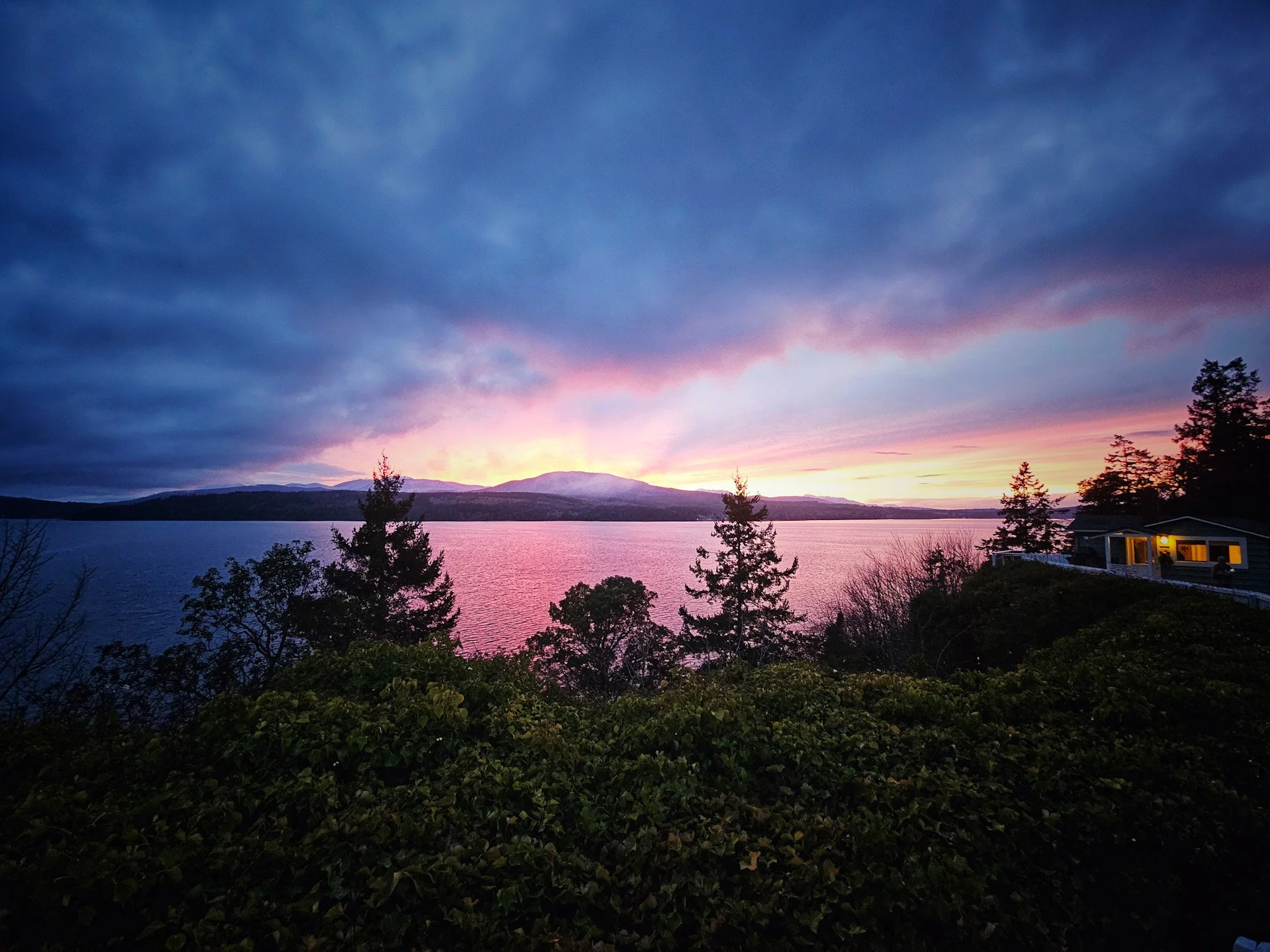 Chevy Chase Beach Cabins Winter Sunset Over Discovery Bay