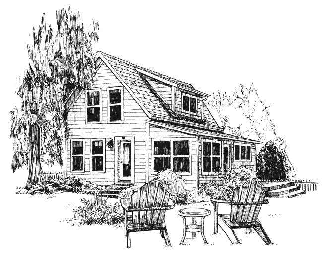 Illustration of the exteriod of the Homestead House at Chevy Chase Beach Cabins