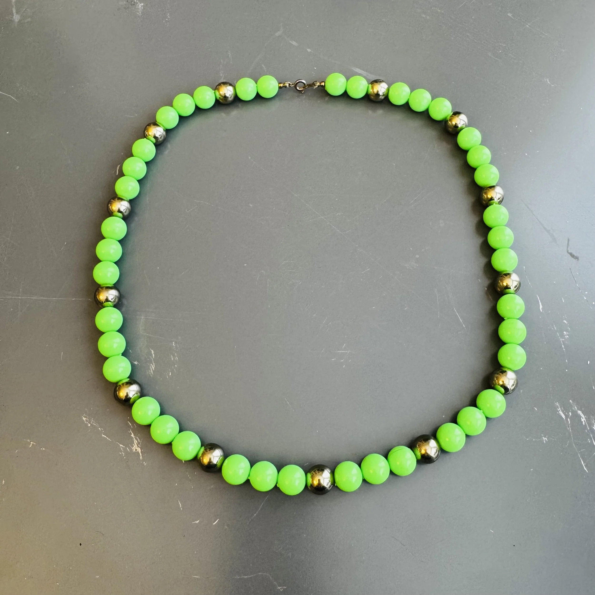 Neon Green 1980's Beaded Necklace