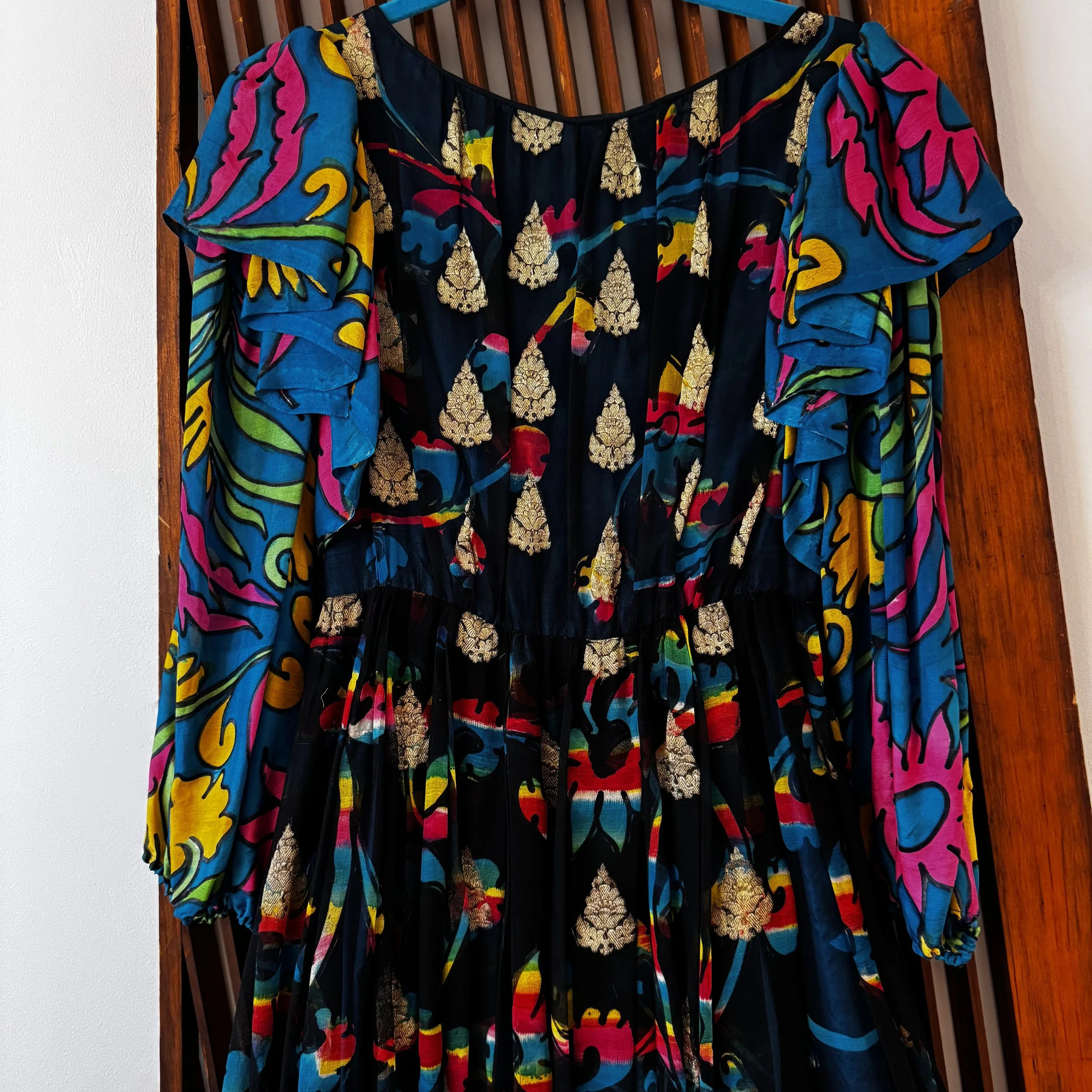 Colorful Gold Foil Silk Dress