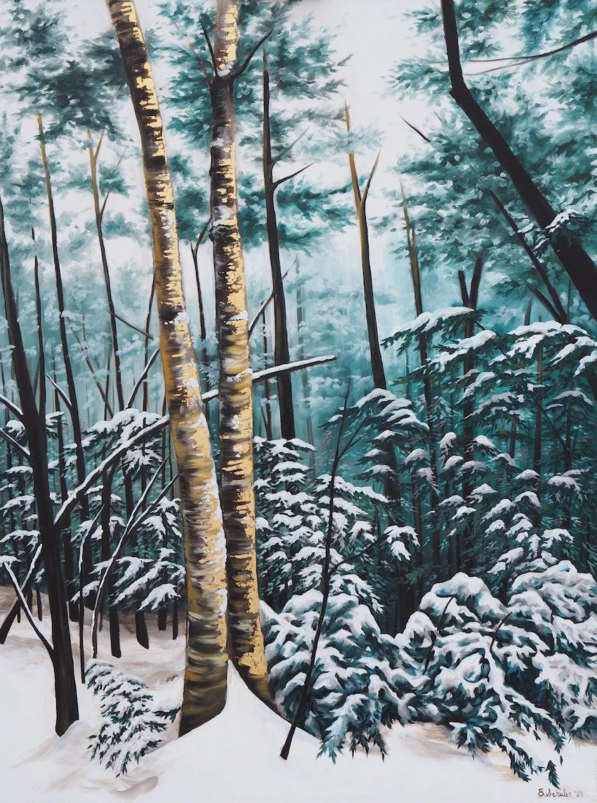 No Longer Dormant, 2020, 102cm x 76cm, huile et feuille de métal sur toile