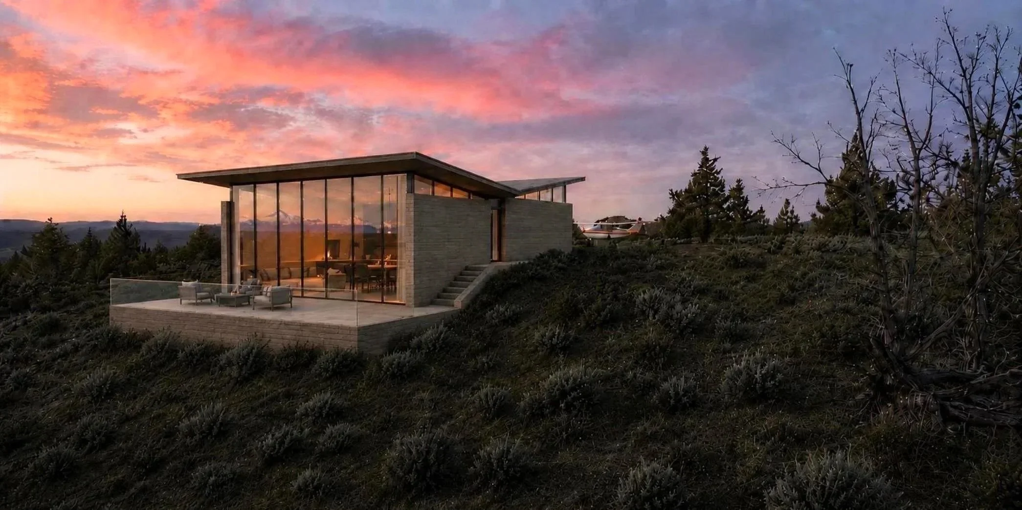 house at sunset