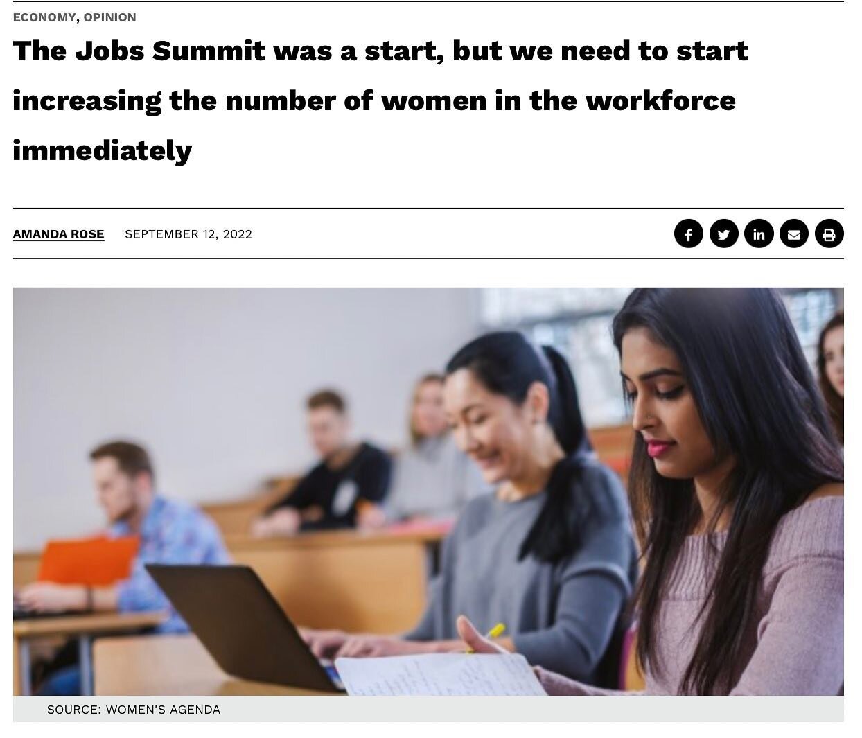 Our client @theamandarose pulls no punches when it comes to championing women in the workplace. These are her recommendations published in @smartcompanyau following the recent Jobs Summit. Does the government have what it takes to follow through? 💪?