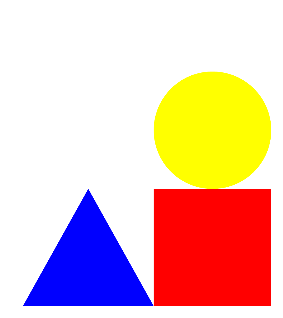 Simple illustration of a person with a black face, hair, and eyes, wearing a white shirt, with a yellow circle representing the head, a red square body, and a blue triangle to the left of the red square.