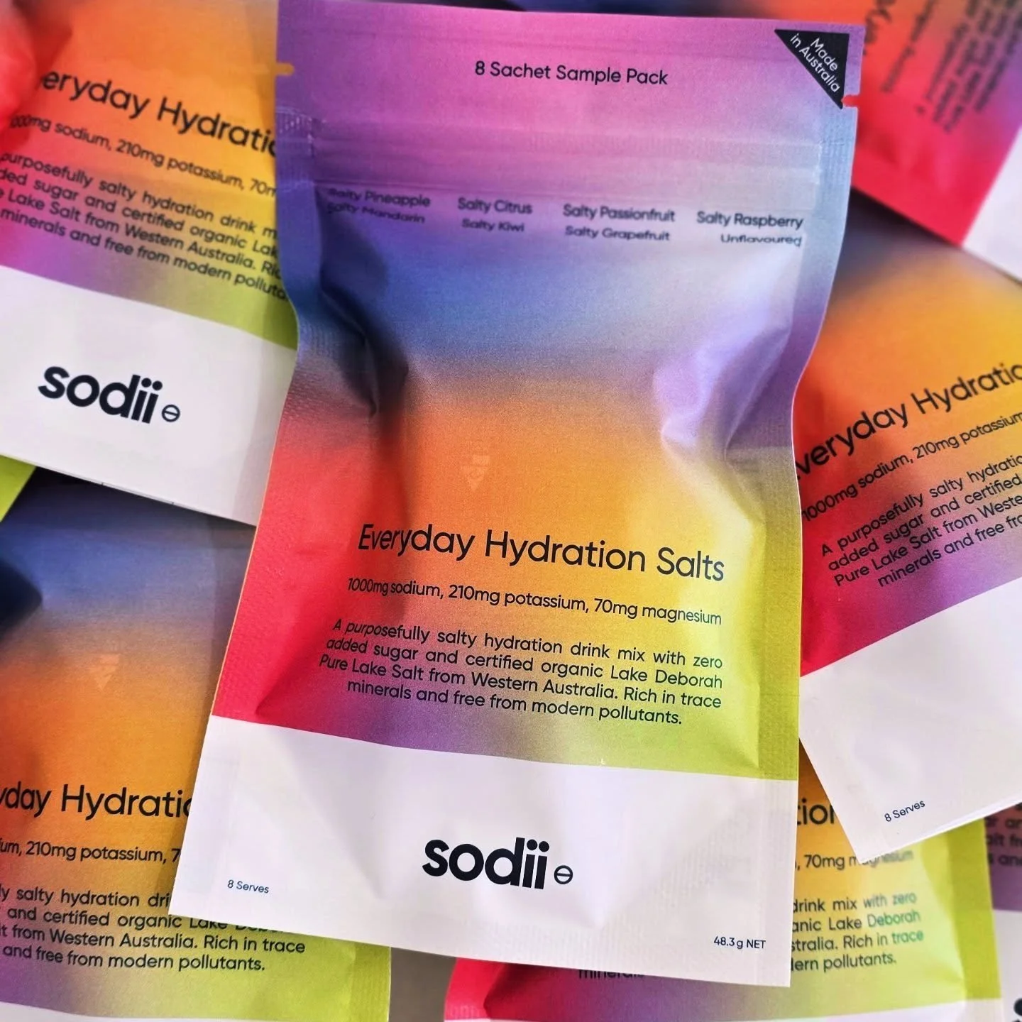 💧 Stay Hydrated, Naturally 💧

Meet Sodii &mdash; your go-to hydration sachets for energy, focus + balance all day long.
Formulated with clean electrolytes, no sugar, and absolutely nothing artificial &mdash; just what your body needs to feel its be