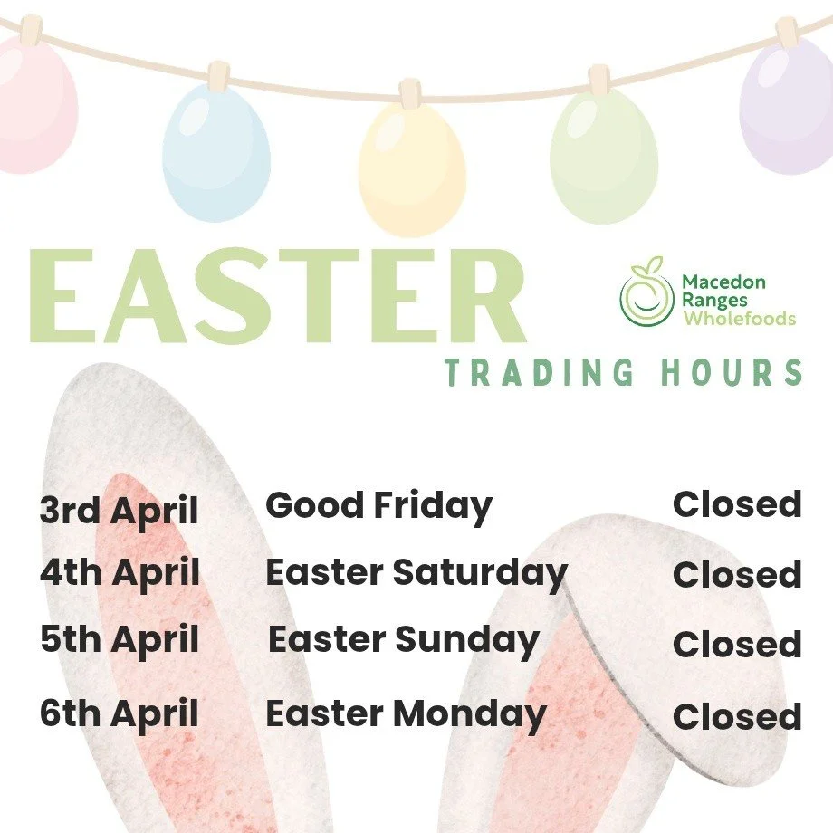 We're having a little break over the Easter period to enjoy our families, the sunshine and a whole lot of chocolate goodness.

Be sure to get in for your Hot Cross Buns, Fresh Bread, Easter Chocolates and all our other goodies before the long weekend