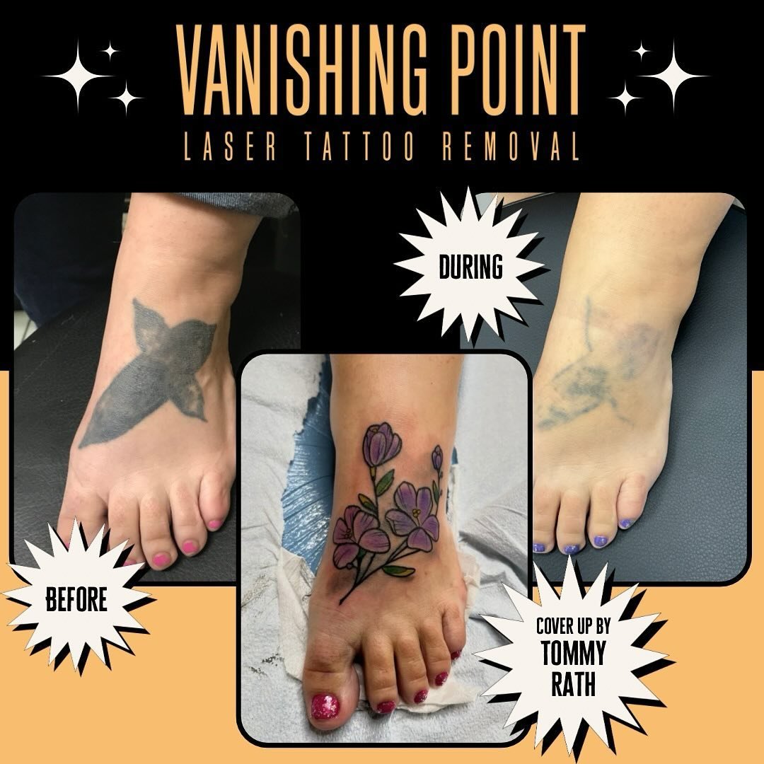 You don&rsquo;t have to feel hopeless if you have an unwanted tattoo. Getting some laser treatments like our client Laura did was able to lighten this cross enough for her to transform it into something she loves. Coverup done by @inflicted1 at @self