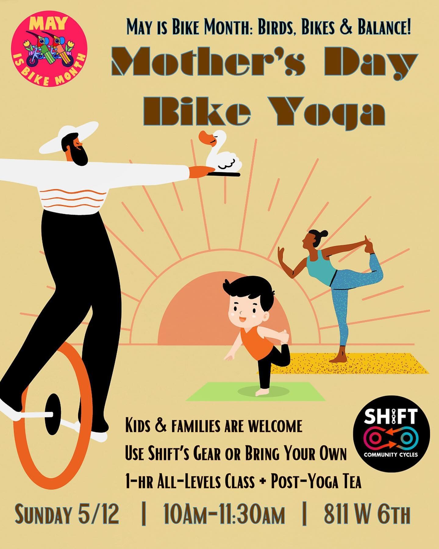 🧘We&rsquo;re getting excited for Mother&rsquo;s Day Yoga: Birds, Bikes &amp; Balance&hellip;a @mayisbikemonth_lanecounty event!

💫Sunday, May 12, 10-11:30am (yoga + post-class tea/coffee)

🙌open to ALL! Beginners, youth, and seasoned yogis are wel