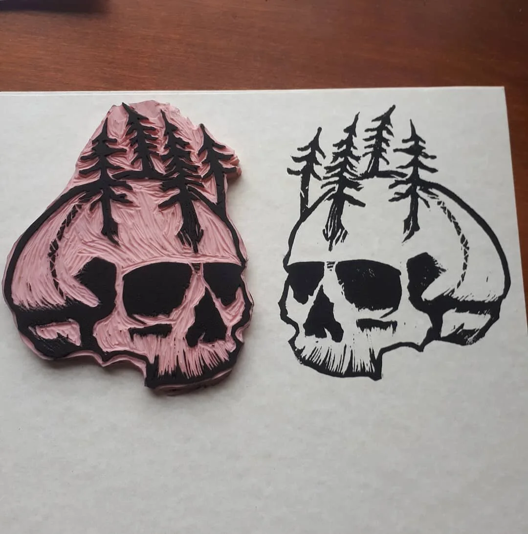 Regenerative forestry.
.
.
.
#linocut #linocutprint #lino #greenanarchism #skulls #heathenwood