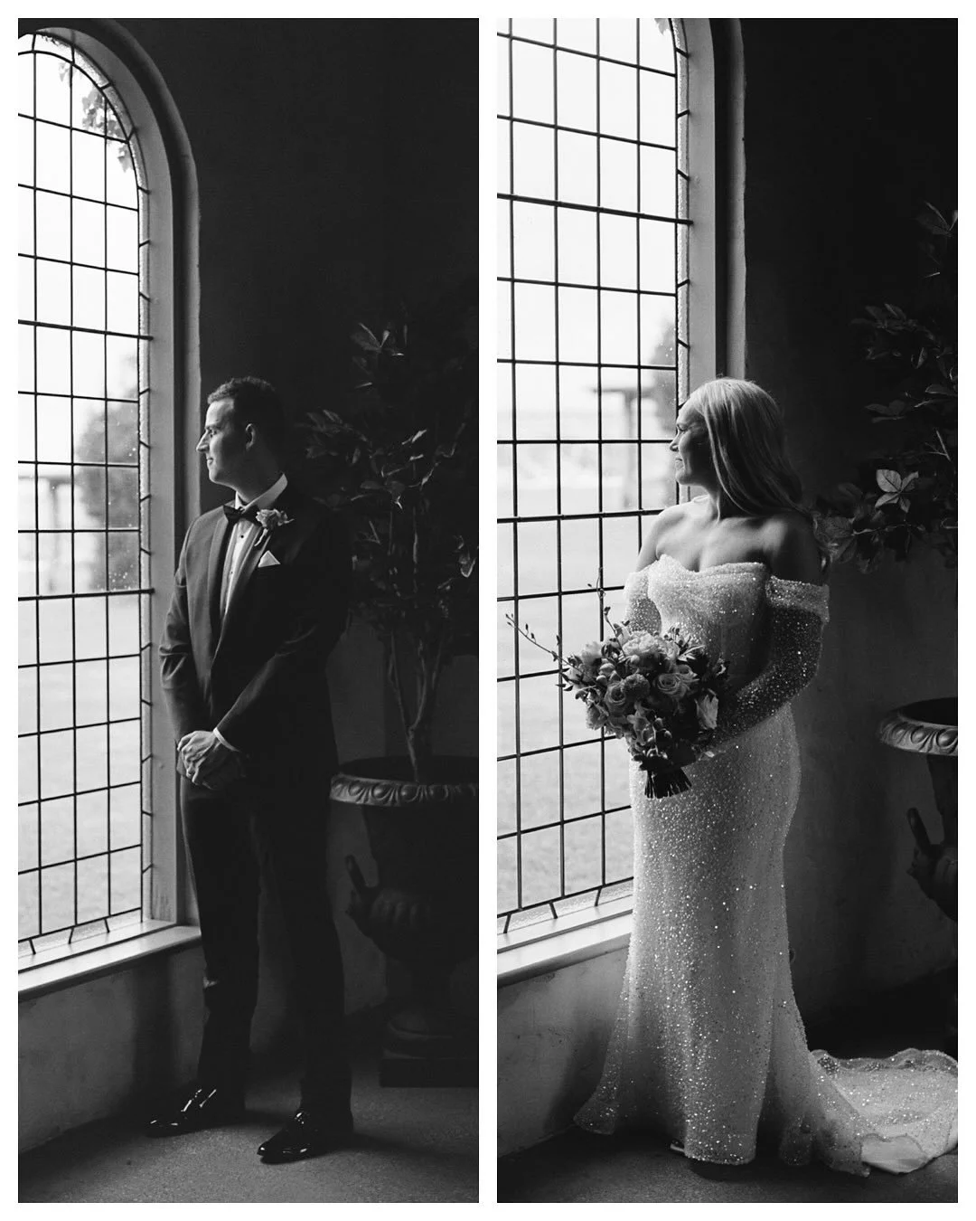 J&amp;J in the glorious @stonesoftheyarravalley chapel on black and white celluloid.